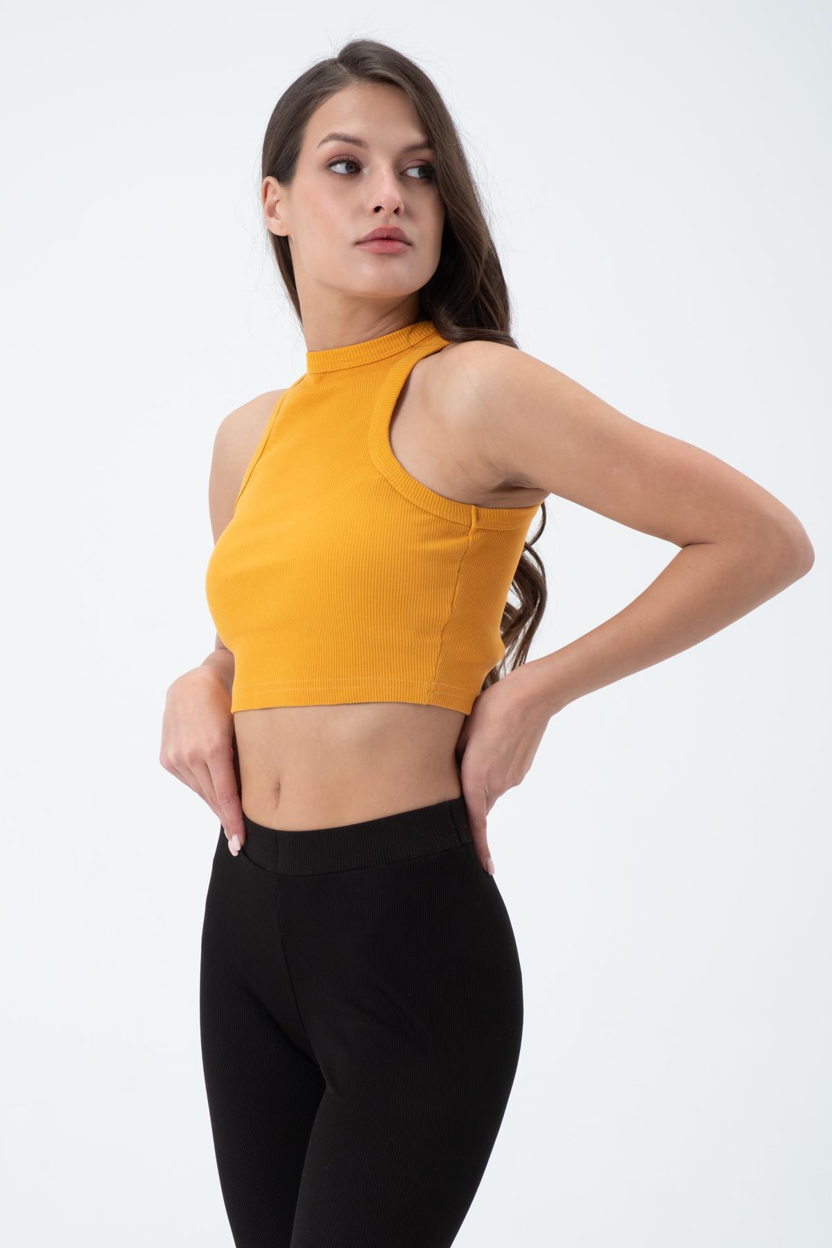 Kadın Kaşkorse Crop Atlet  Sarı