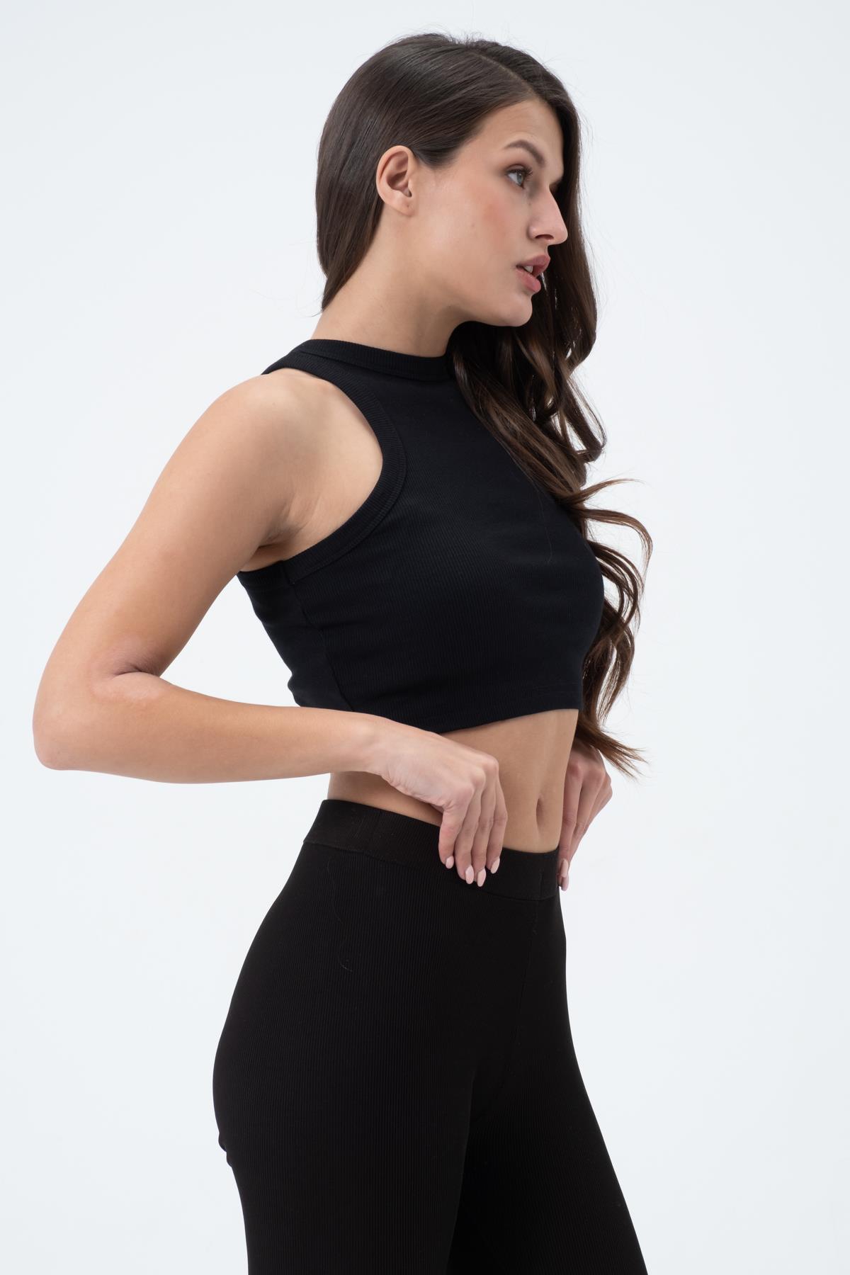 Kadın Kaşkorse Crop Atlet  Siyah