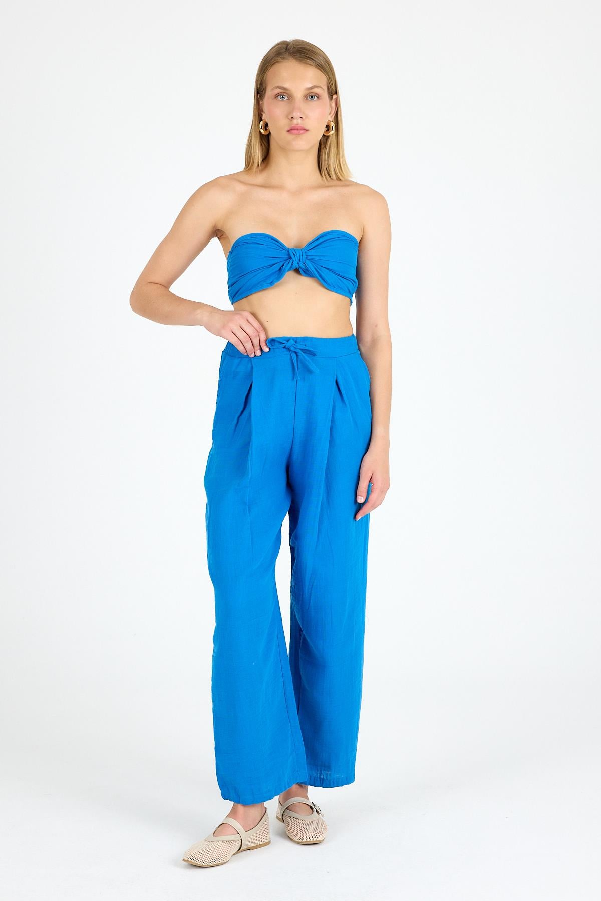 Kadın Keten Crop Saks