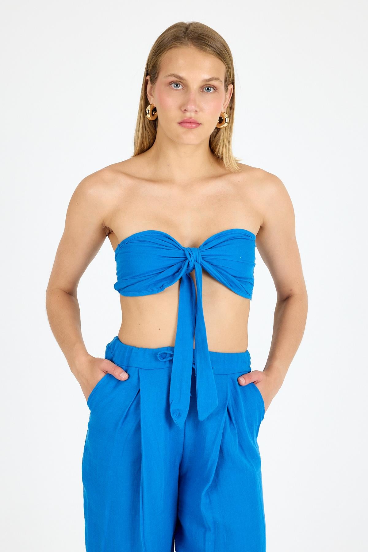 Kadın Keten Crop Saks