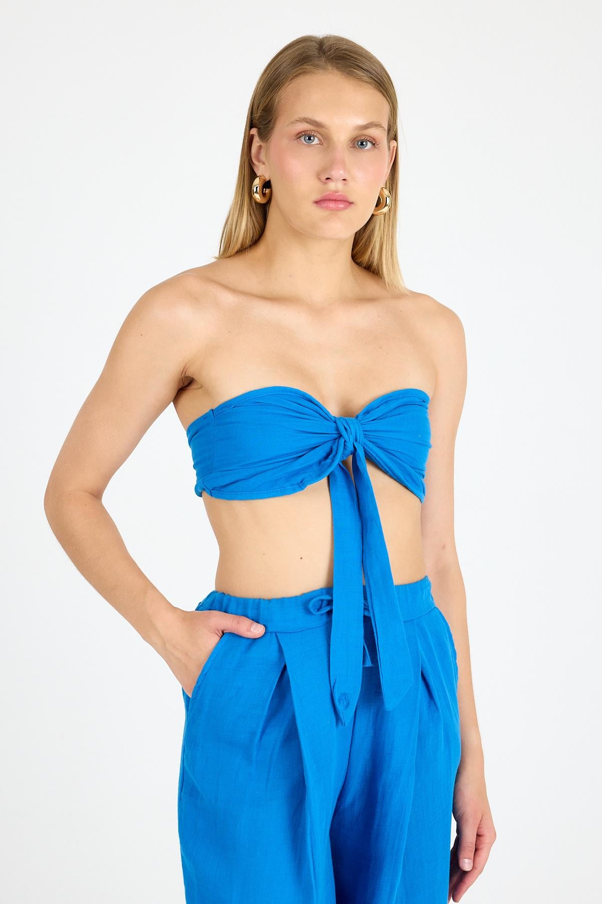 Kadın Keten Crop Saks