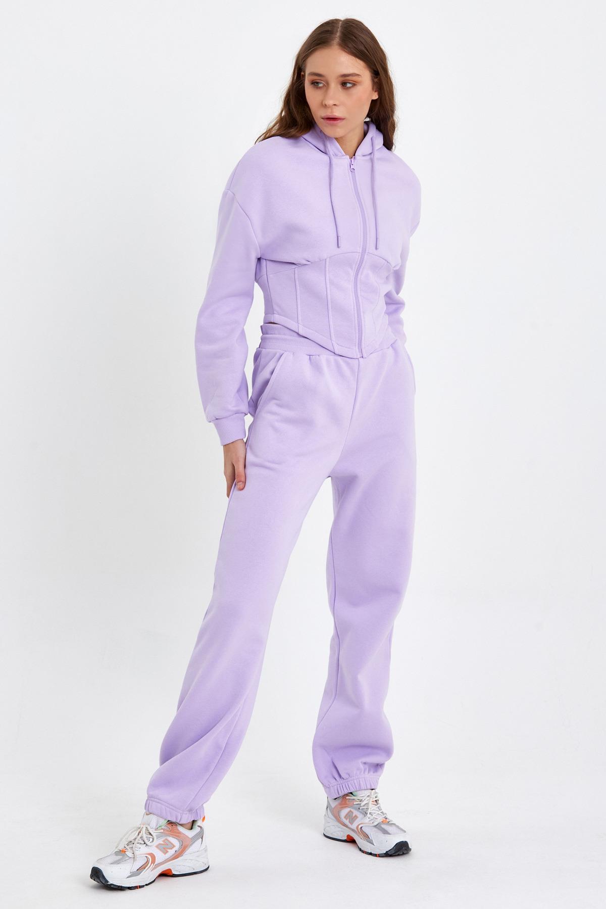 Kadın Korse Detaylı Sweatshirt  Lila