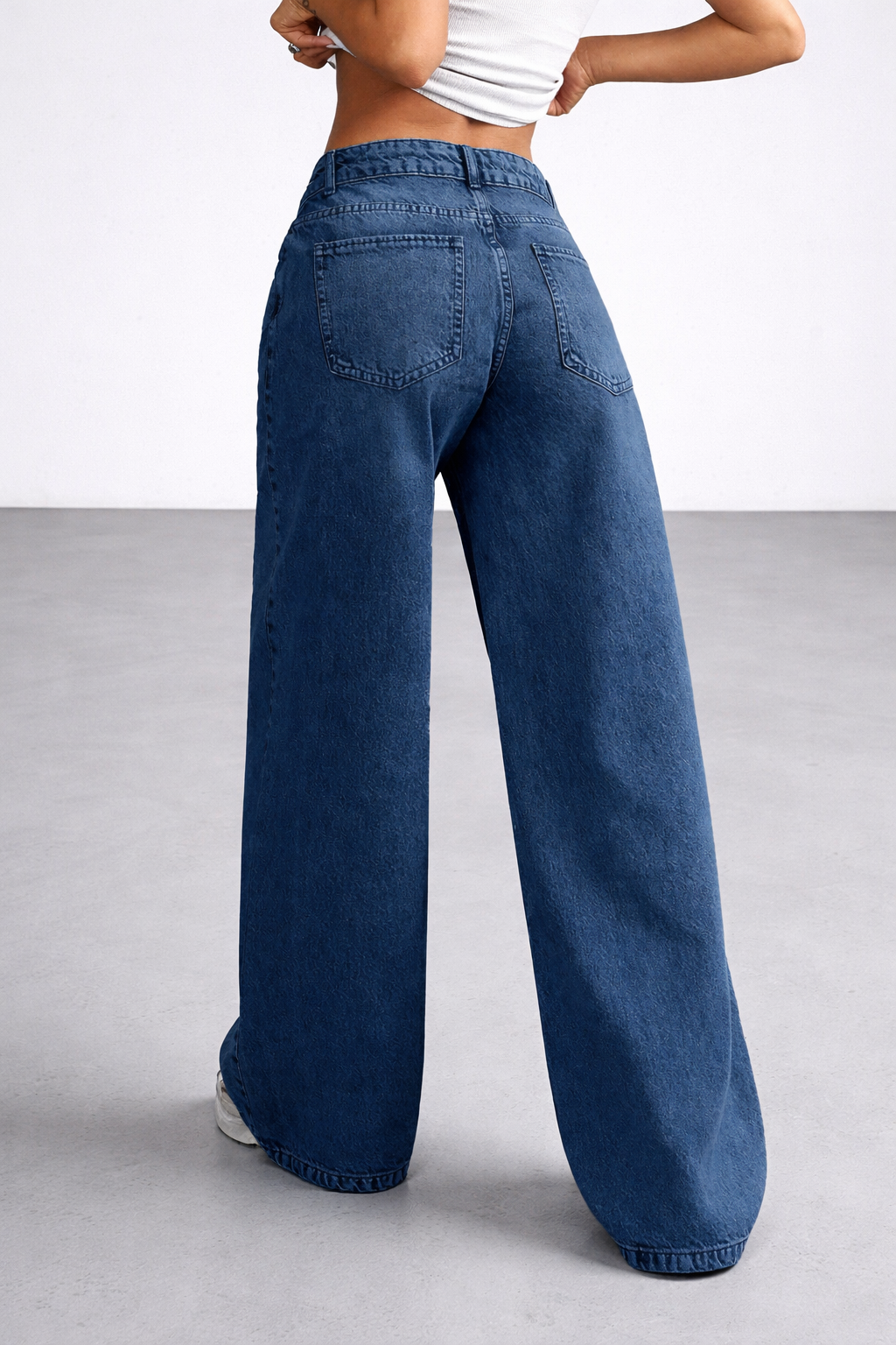 Kadın Lacivert Wide Leg Bol Paça Düşük Bel Denim Jean Pantolon