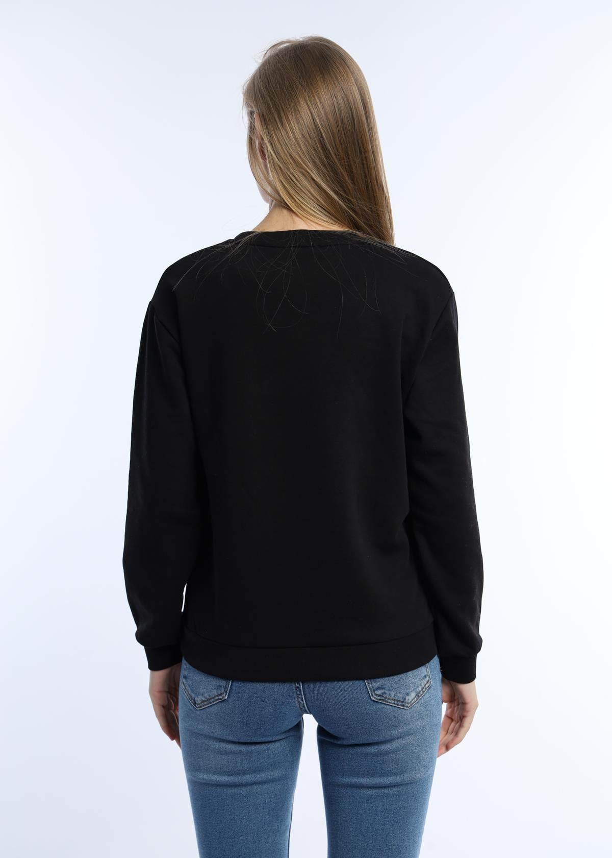 Kadın Love Baskılı 3 İplik Şardonsuz Sweatshirt Siyah