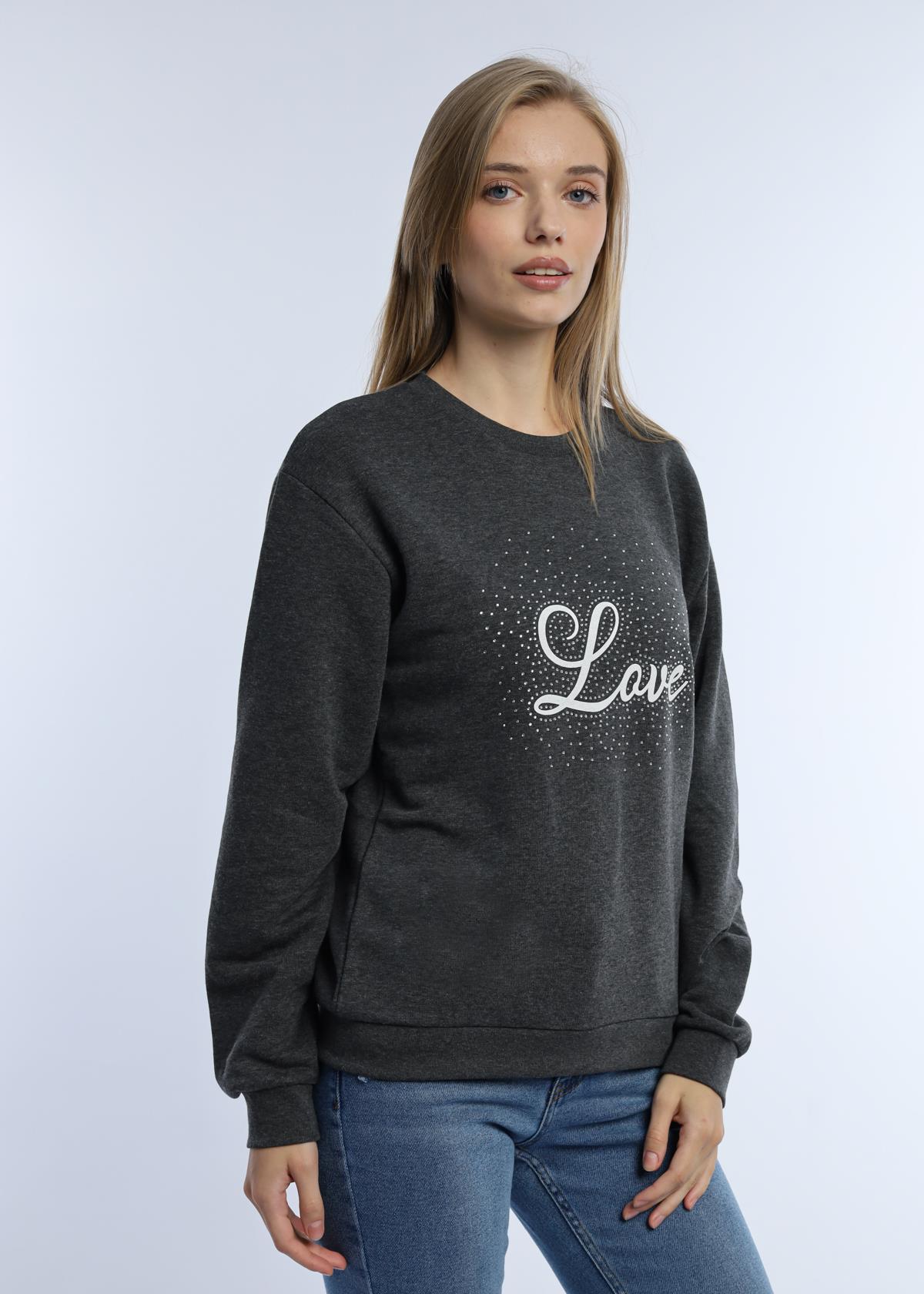 Kadın Love Baskılı 3 İplik Şardonsuz Sweatshirt Antrasit Melanj Kadın Love Baskılı 3 İplik Şardonsuz Sweatshirt Antrasit Melanj