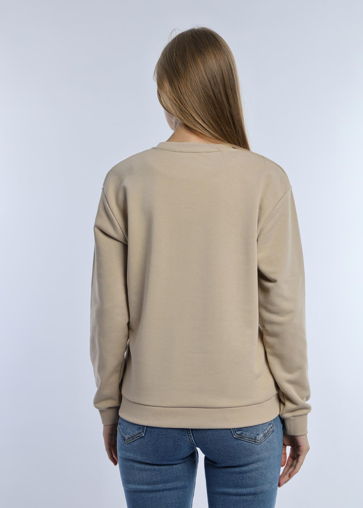 Kadın Love Baskılı 3 İplik Şardonsuz Sweatshirt Bej
