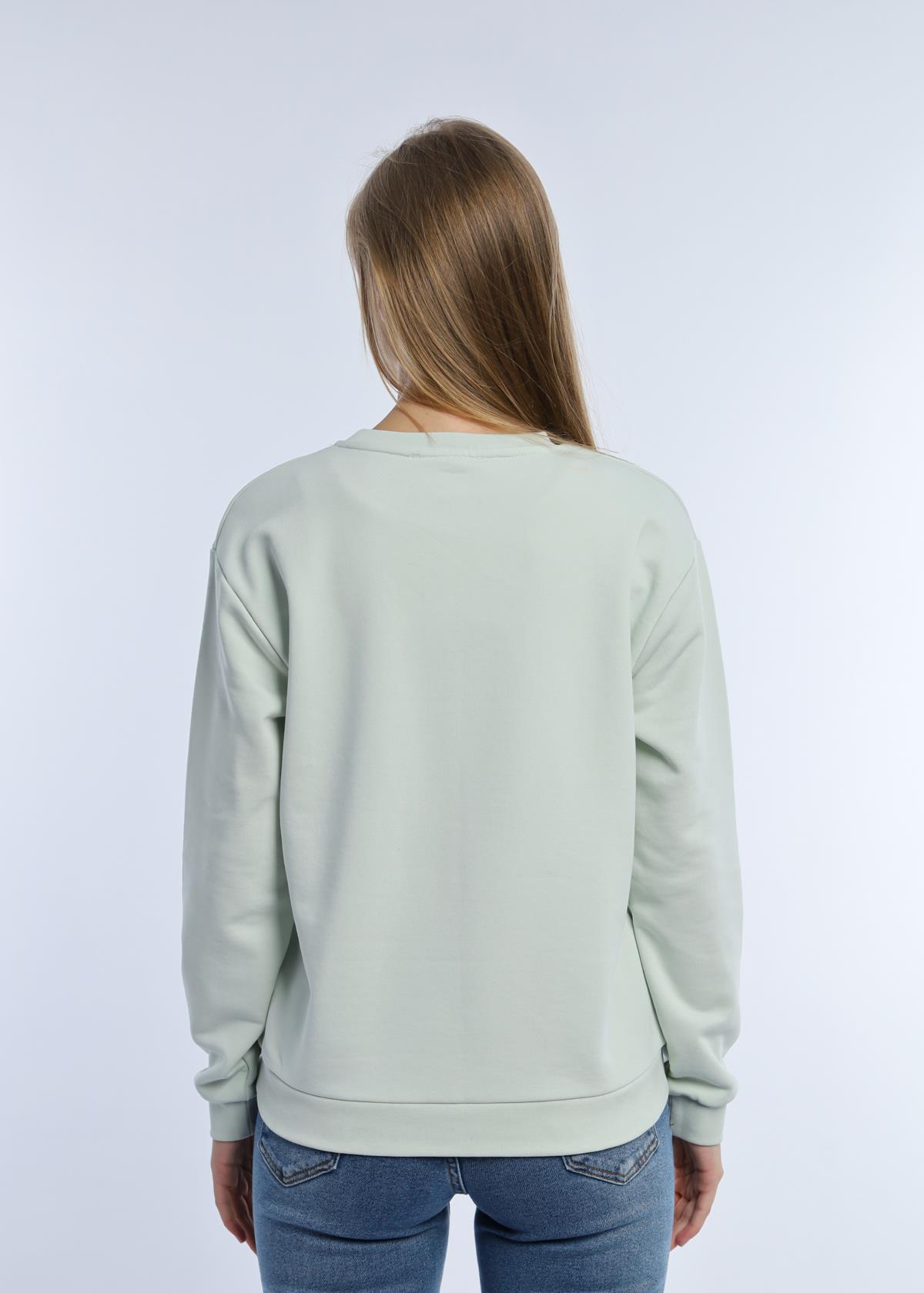 Kadın Love Baskılı 3 İplik Şardonsuz Sweatshirt Mint