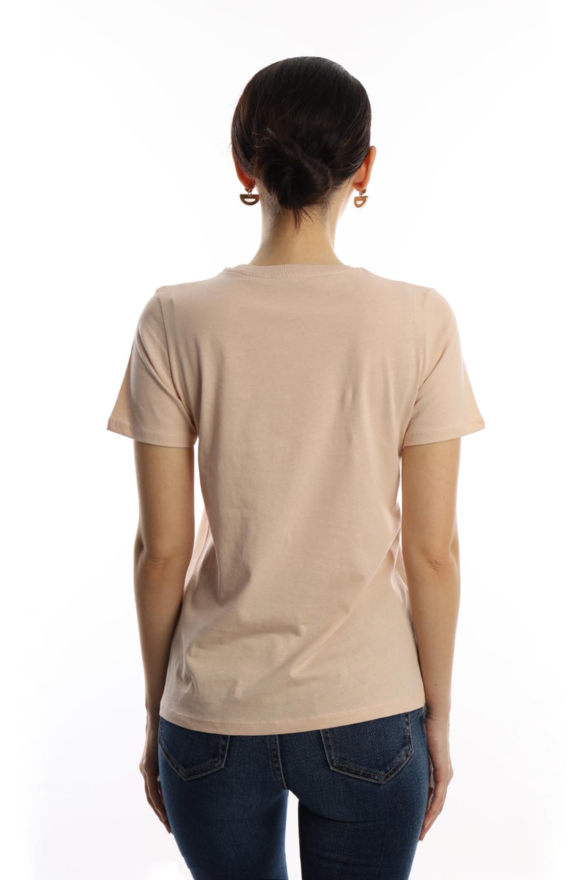 Kadın Bisiklet Yaka Minimal Project Baskılı Regular Fit Tişört Bej Kadın Bisiklet Yaka Minimal Project Baskılı Regular Fit Tişört Bej