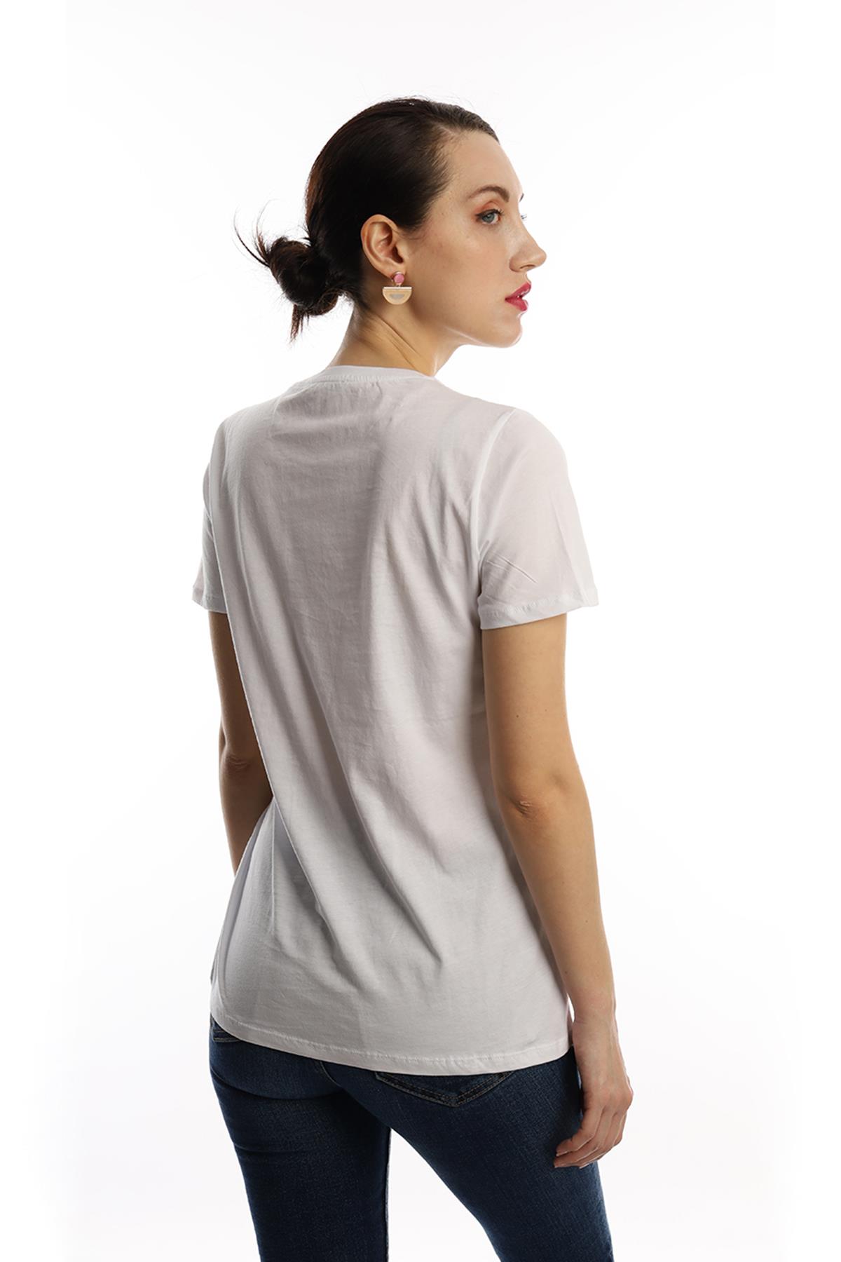 Kadın Bisiklet Yaka Minimal Project Baskılı Regular Fit Tişört Beyaz