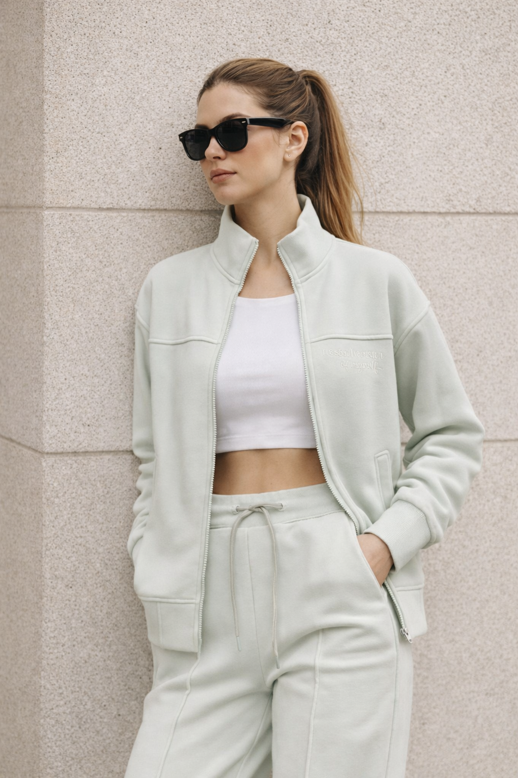 Kadın Mint Fermuarlı Sweat Ceket –  Regular Fit Günlük Spor Eşofman Üstü