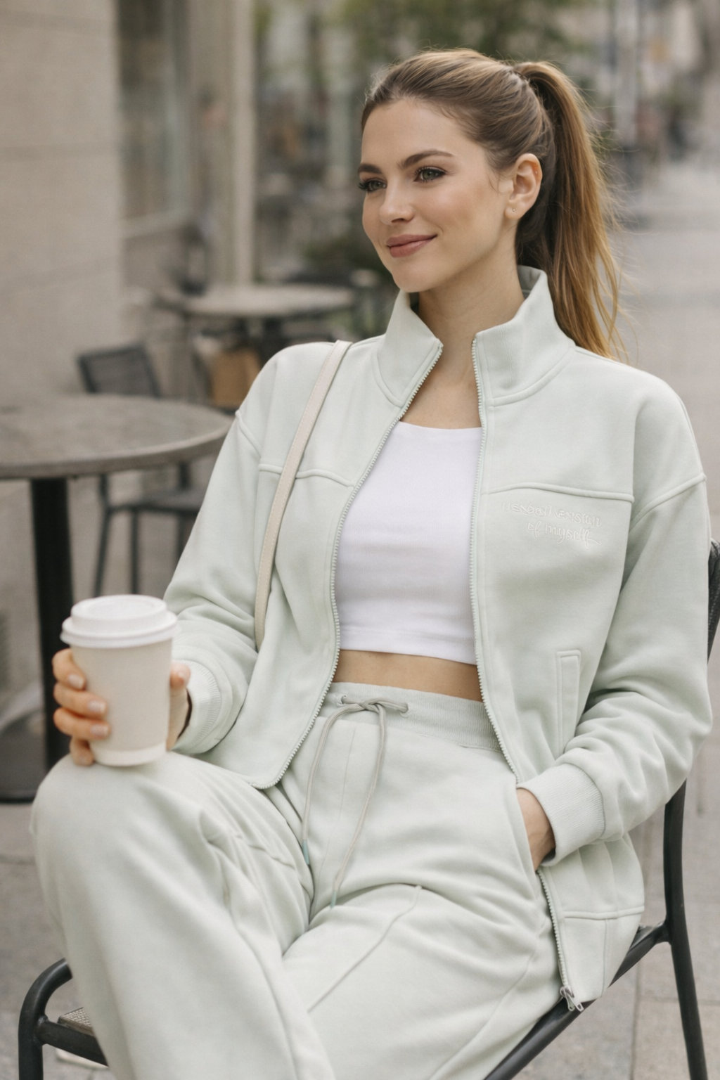 Kadın Mint Fermuarlı Sweat Ceket –  Regular Fit Günlük Spor Eşofman Üstü