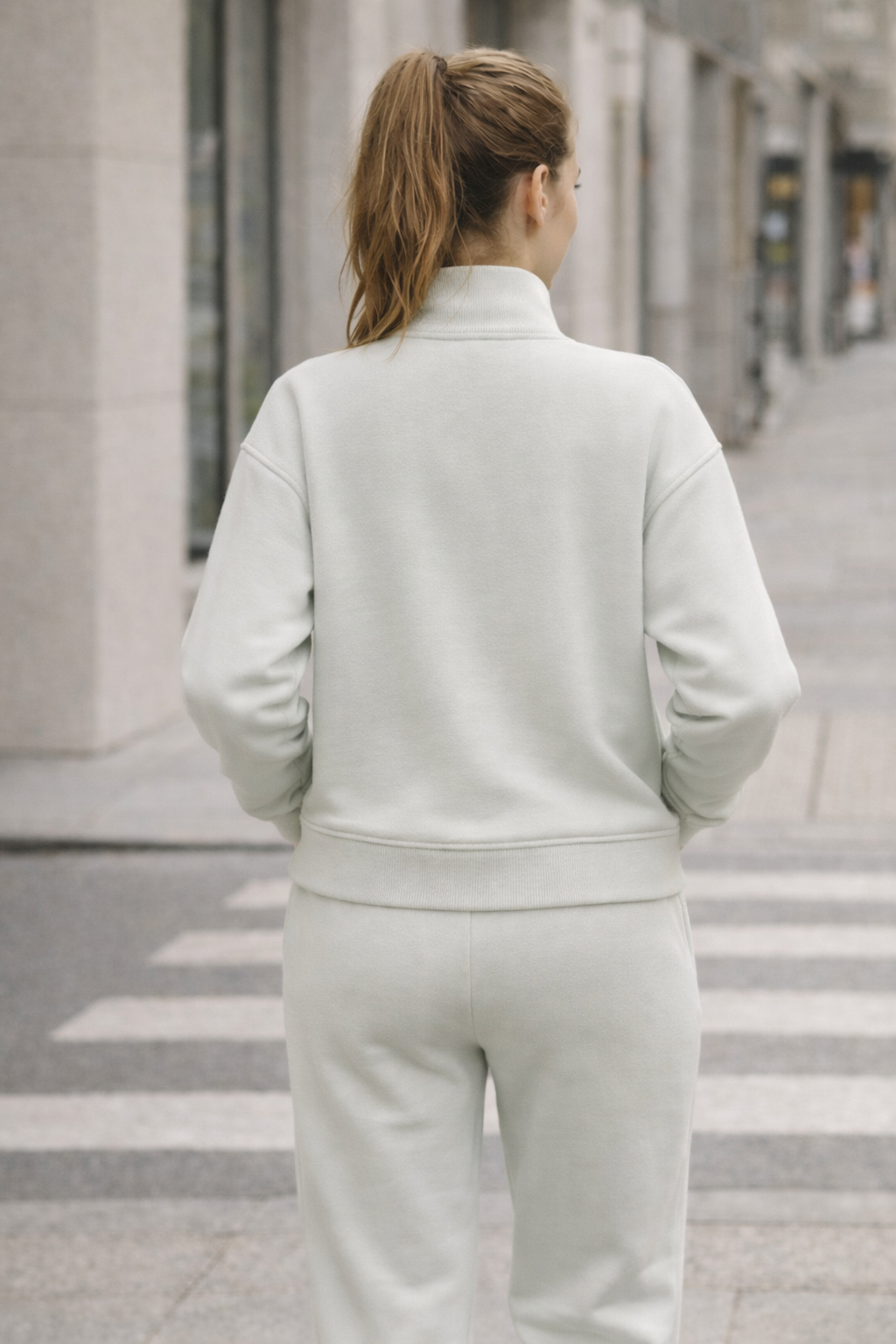 Kadın Mint Fermuarlı Sweat Ceket –  Regular Fit Günlük Spor Eşofman Üstü
