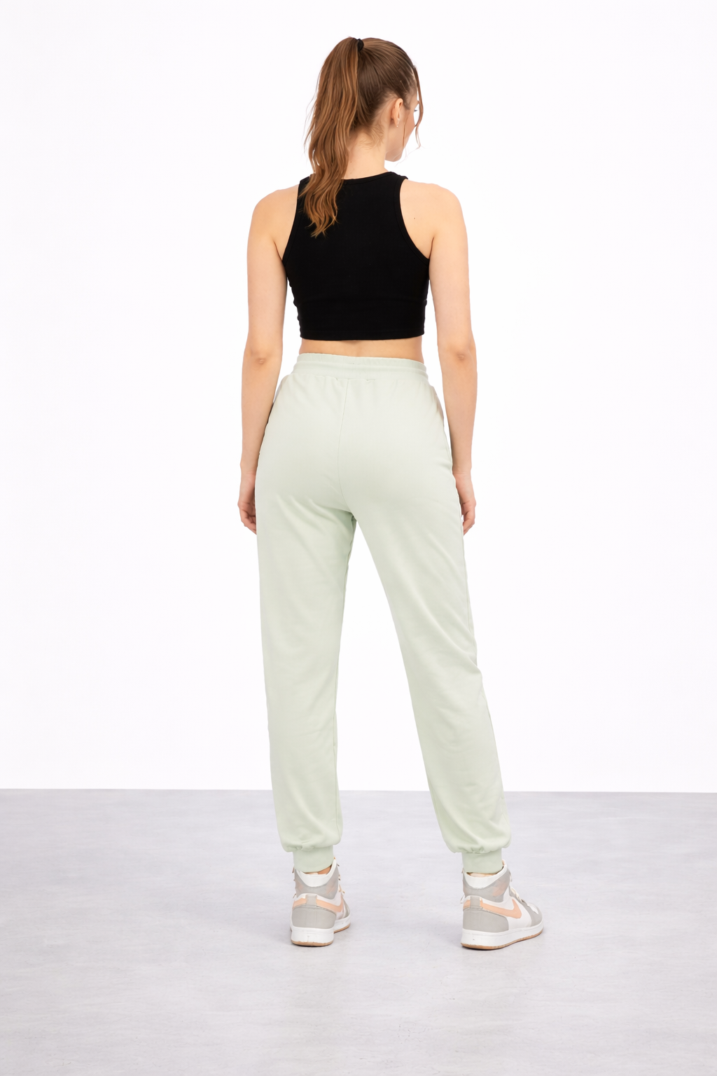 Kadın Mint Yüksek Bel Nakışlı Jogger Eşofman Altı Günlük Street Style
