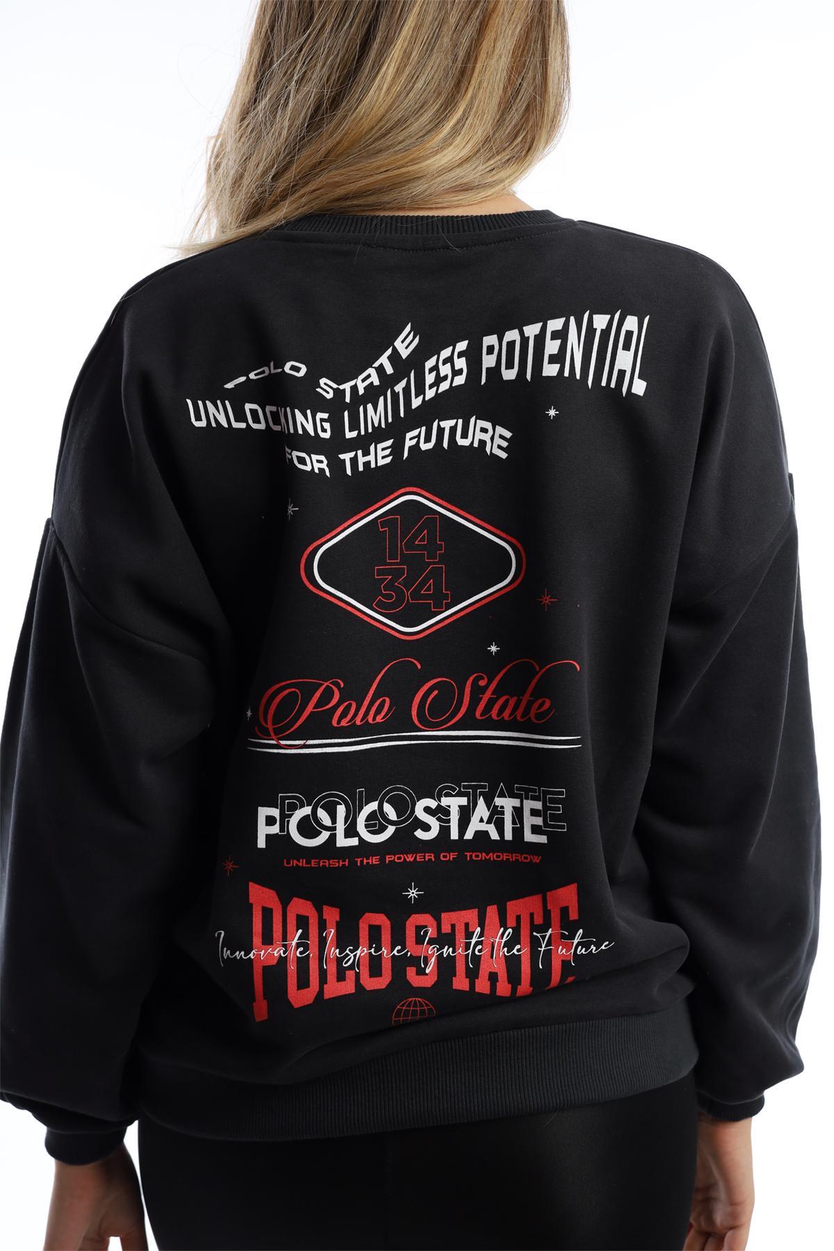 Kadın Ön Arka Polo State Baskılı 3 İplik Sweat Antrasit-Melanj Kadın Ön Arka Polo State Baskılı 3 İplik Sweat Antrasit-Melanj
