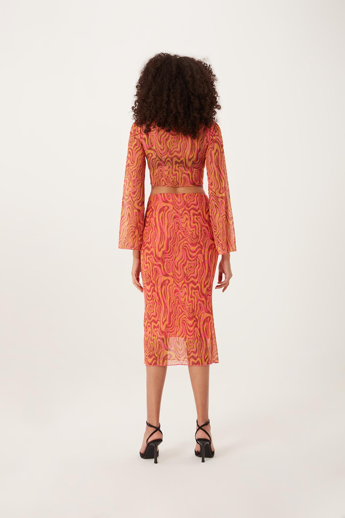 Kadın Ön Astarlı Mesh Crop Bluz Pembe