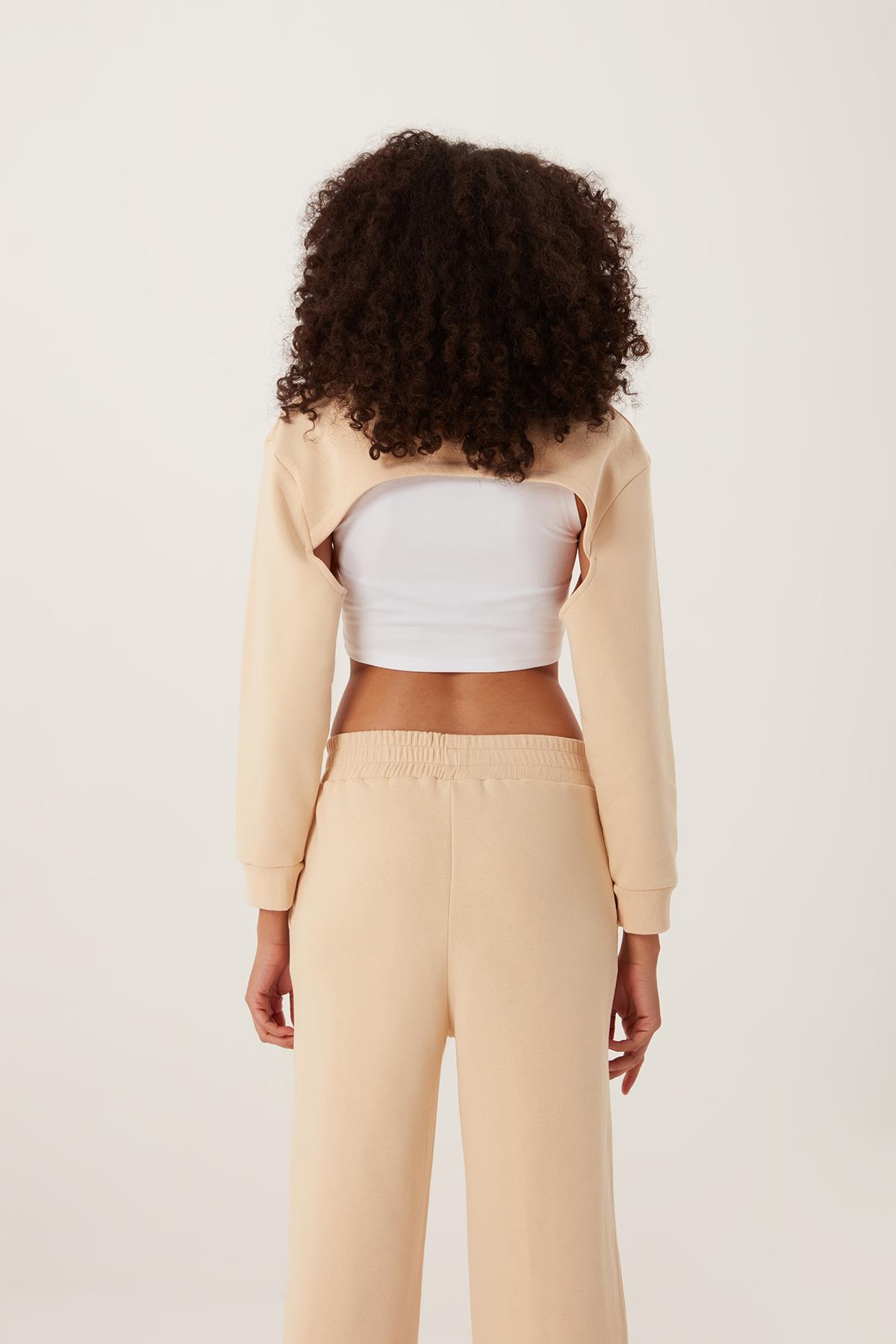 Kadın Oversize Crop  Ekru