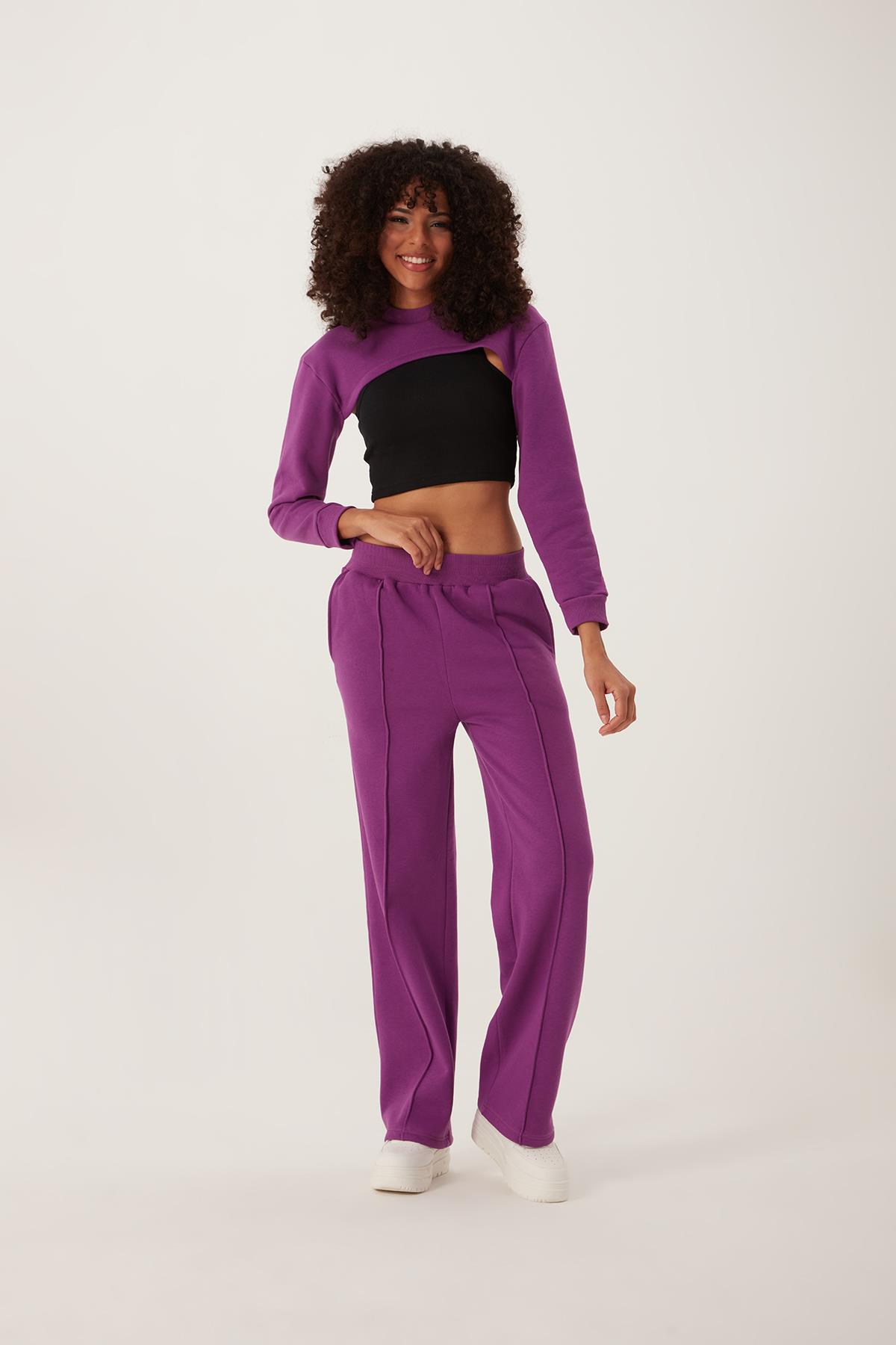 Kadın Oversize Crop  Mor