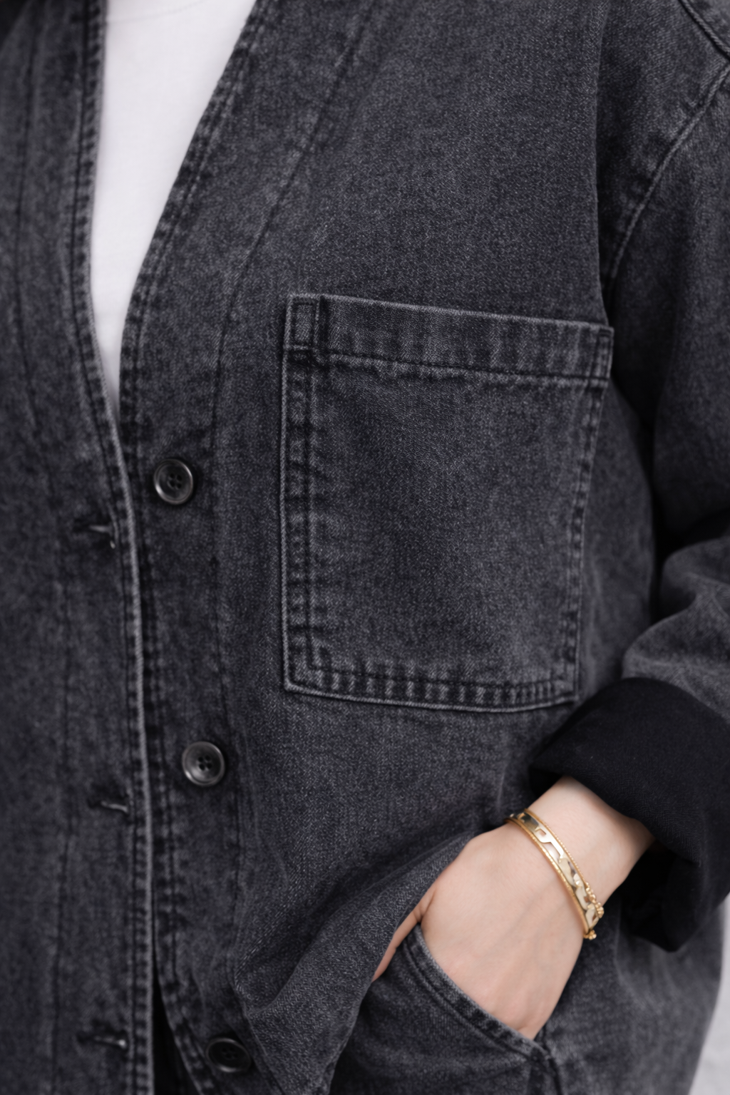 Kadın Oversize Denim Takım Bol Paça Pantolonlu Günlük Jean Takım Antrasit