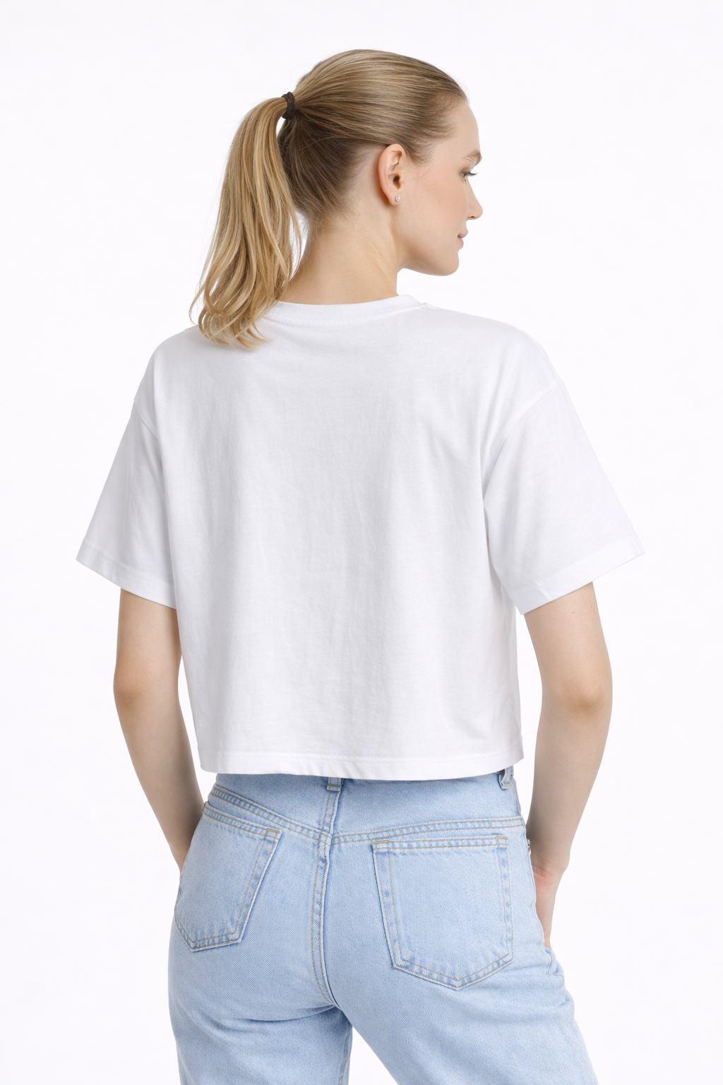 Kadin Oversize Fit Crop Tişört Beyaz