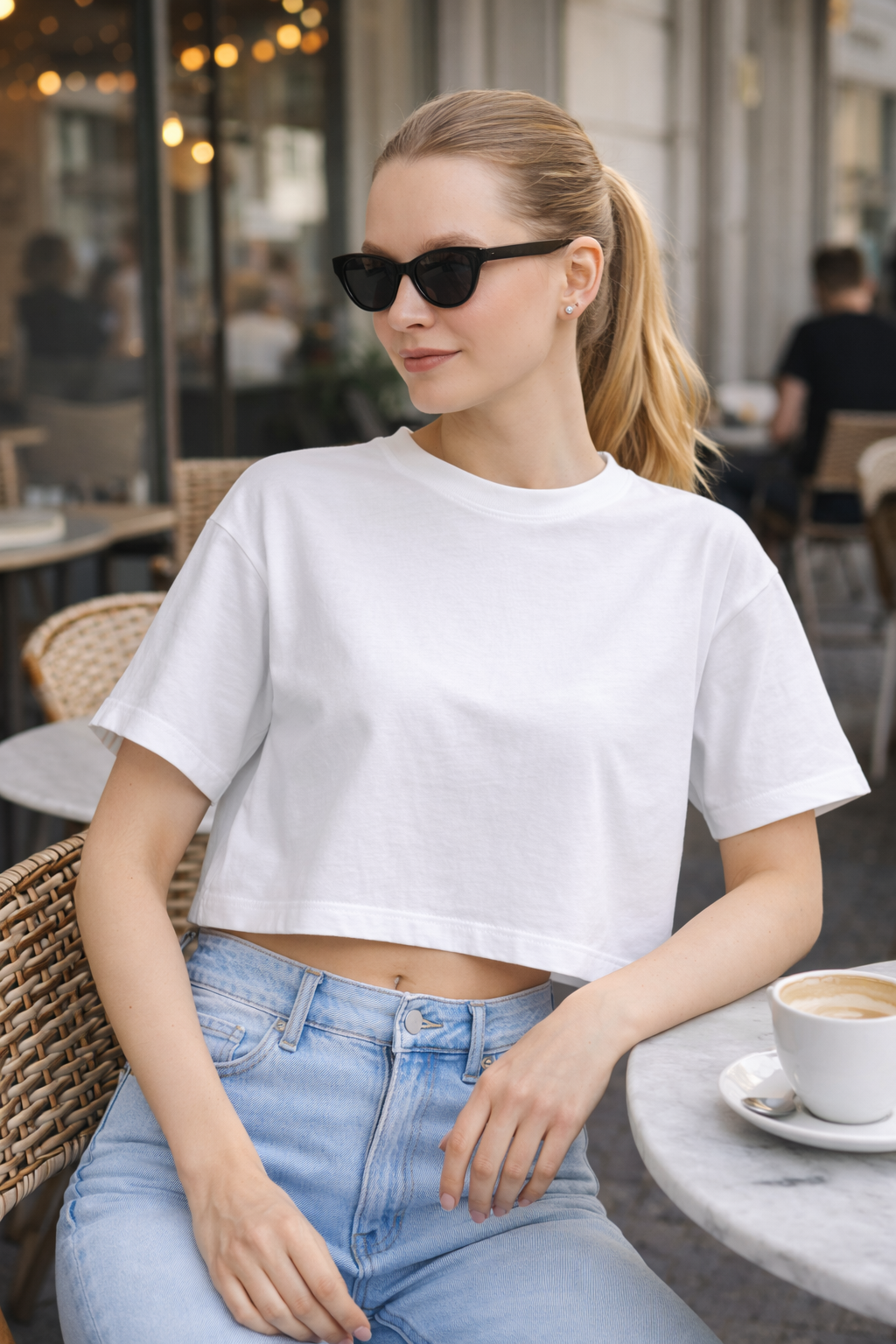 Kadin Oversize Fit Crop Tişört Beyaz