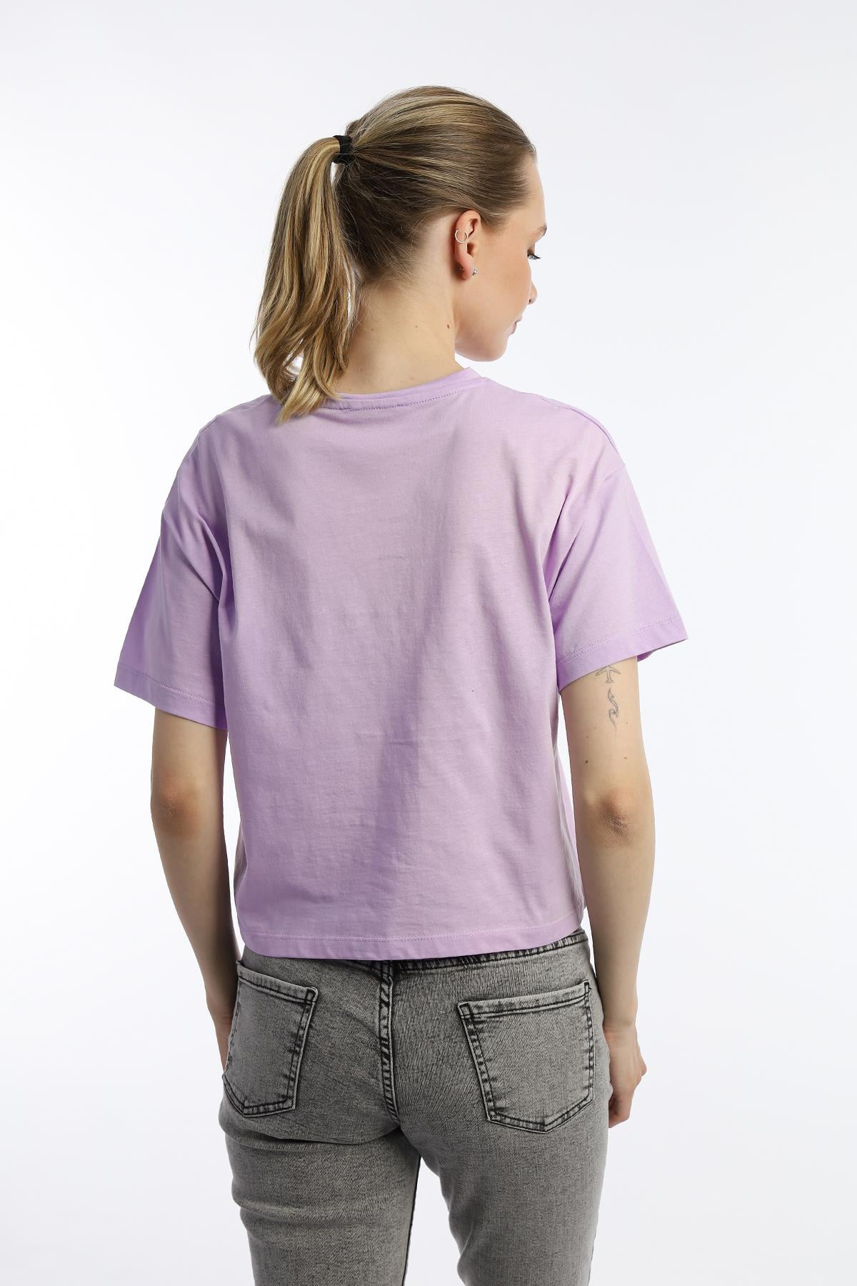 Kadin Oversize Fit Crop Tişört Lila