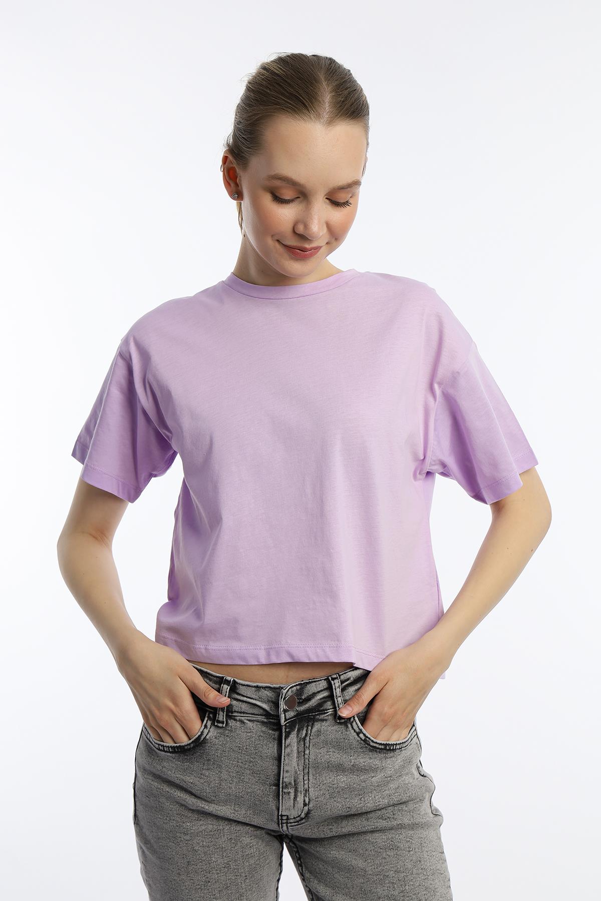 Kadin Oversize Fit Crop Tişört Lila