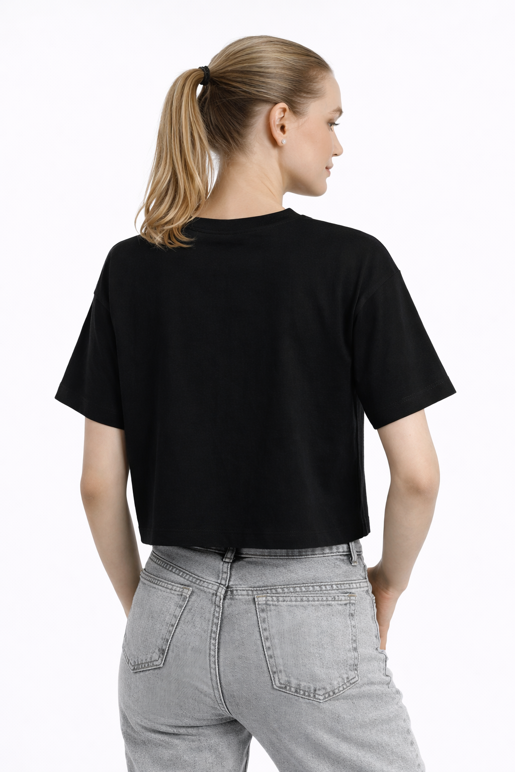 Kadin Oversize Fit Crop Tişört Siyah