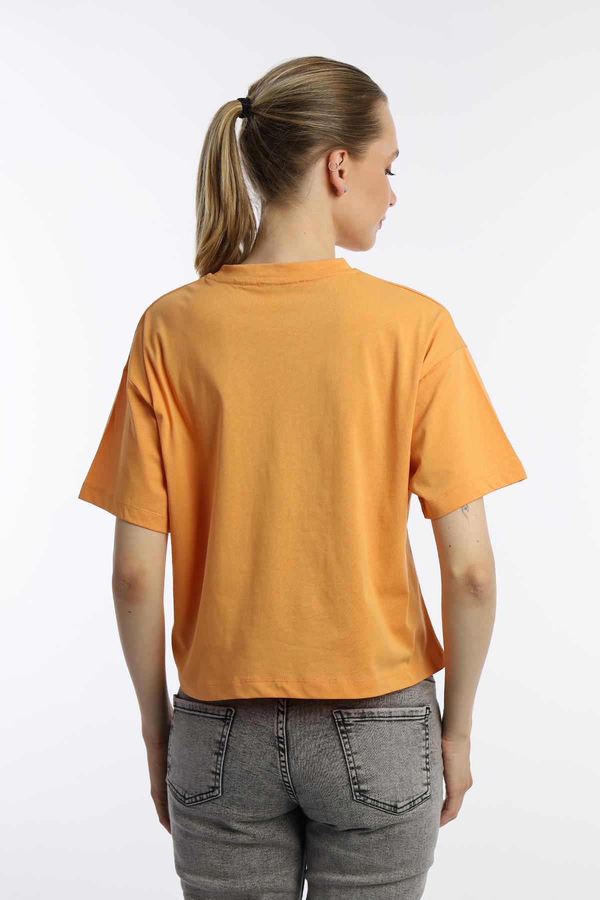Kadin Oversize Fit Crop Tişört Turuncu