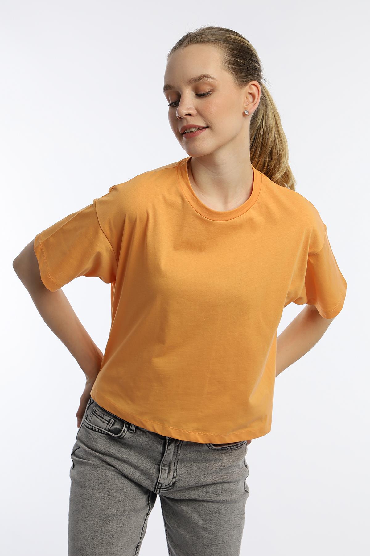 Kadin Oversize Fit Crop Tişört Turuncu