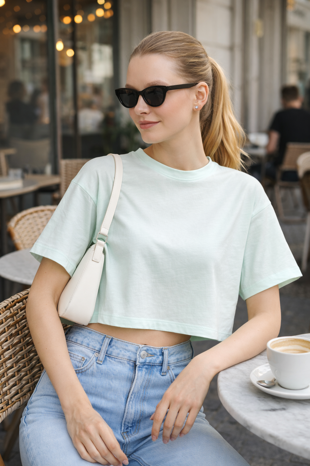 Kadin Oversize Fit Crop Tişört yeşil