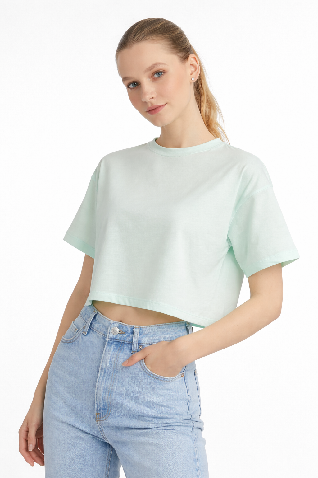 Kadin Oversize Fit Crop Tişört yeşil