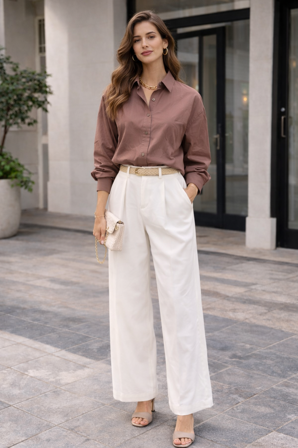 Kadın Oversize Uzun Kollu %100 Pamuklu Kahverengi Gömlek