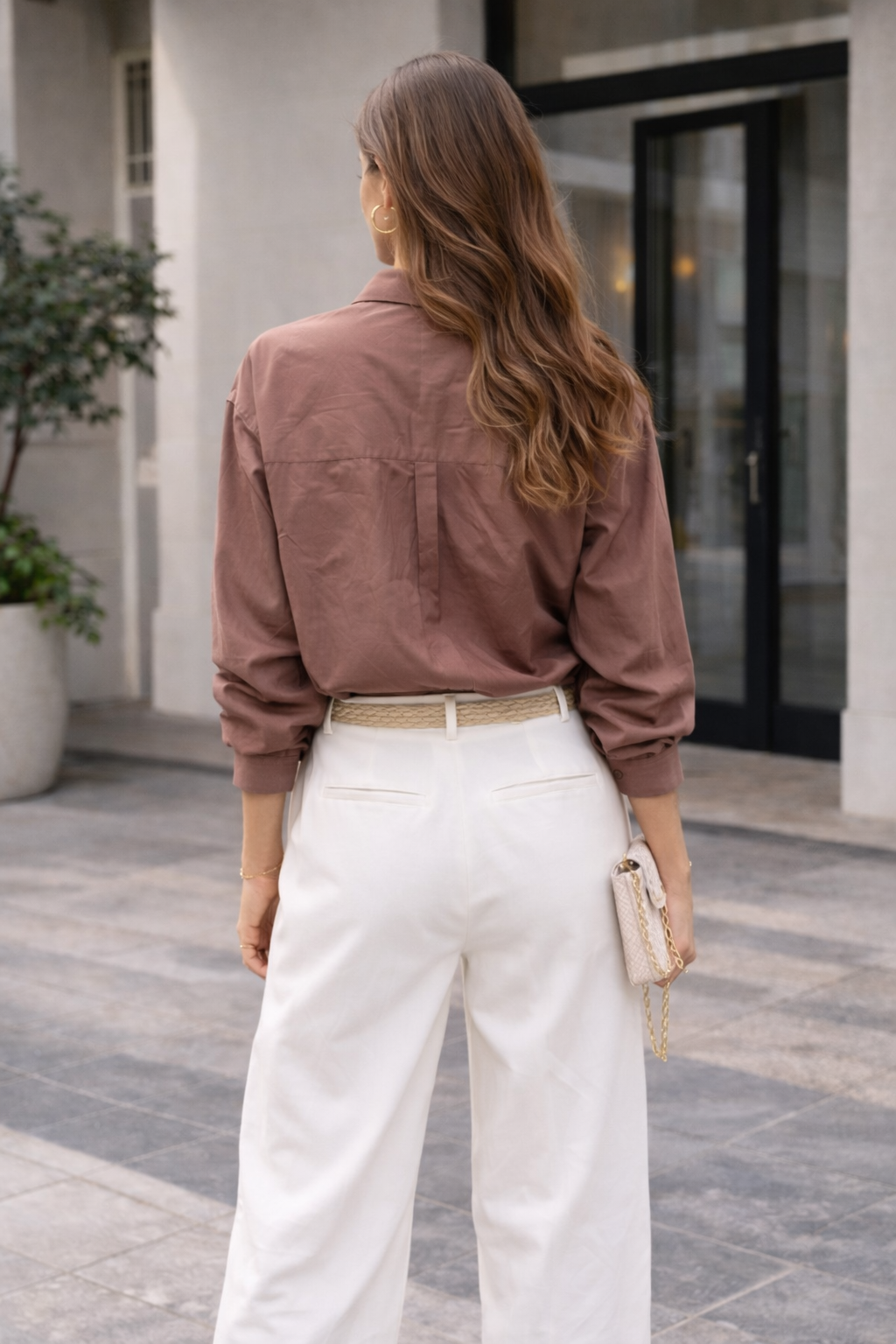 Kadın Oversize Uzun Kollu %100 Pamuklu Kahverengi Gömlek