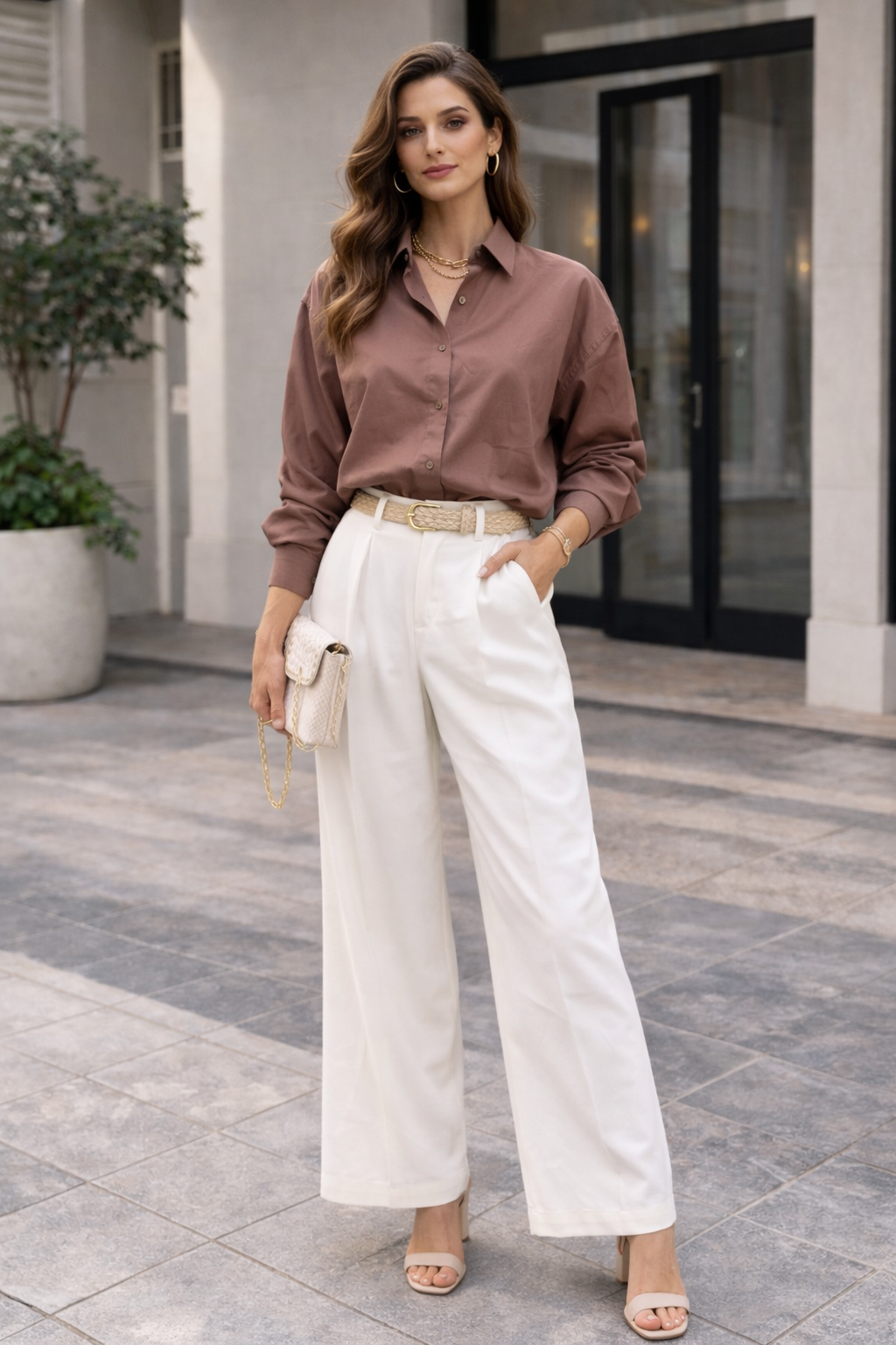Kadın Oversize Uzun Kollu %100 Pamuklu Kahverengi Gömlek