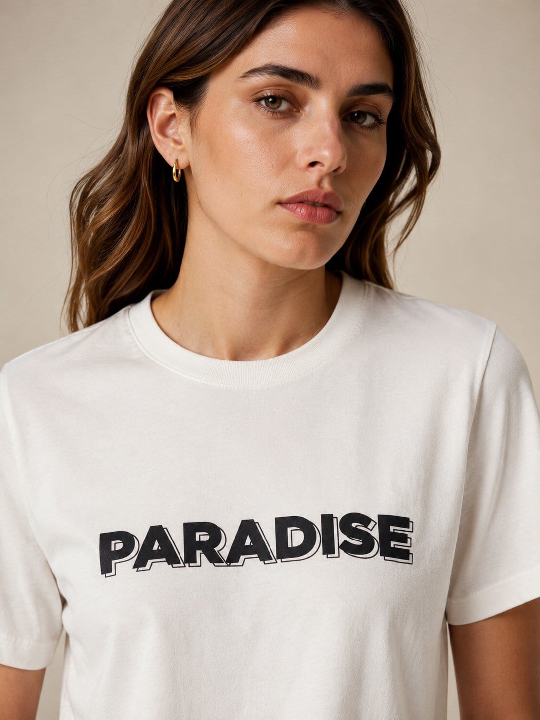 Kadın Paradise Baskılı Bisiklet Yaka Beyaz Tişört