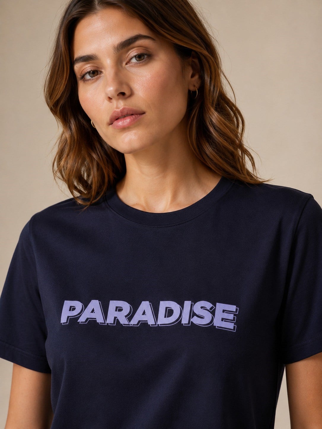 Kadın Paradise Baskılı Bisiklet Yaka Lacivert Tişört
