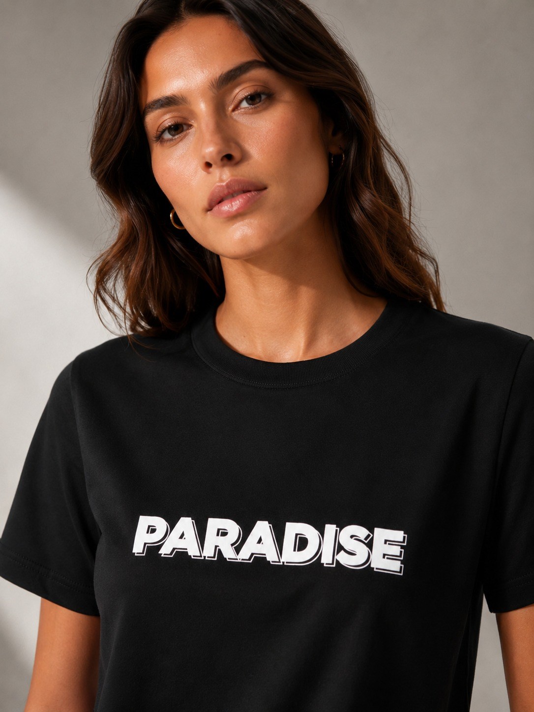 Kadın Paradise Baskılı Bisiklet Yaka Siyah Tişört