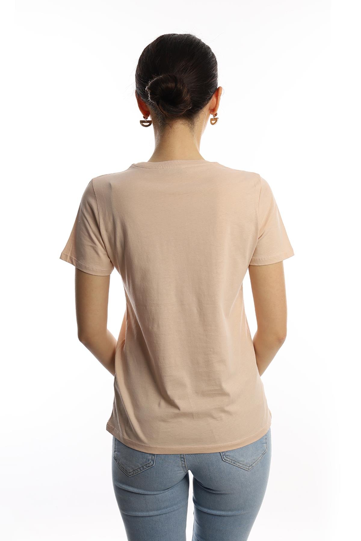 Kadın Bisiklet Yaka Paradise Baskılı Regular Fit Tişört Bej Kadın Bisiklet Yaka Paradise Baskılı Regular Fit Tişört Bej