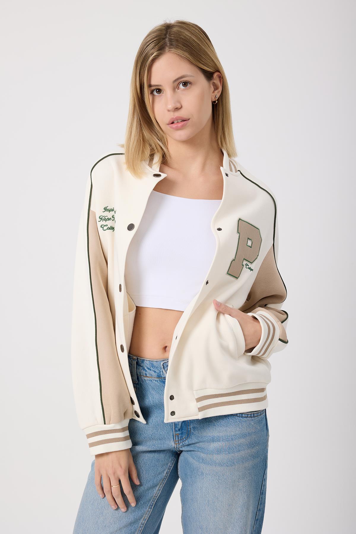 Kadın Regular Kolej Ceket Ekru