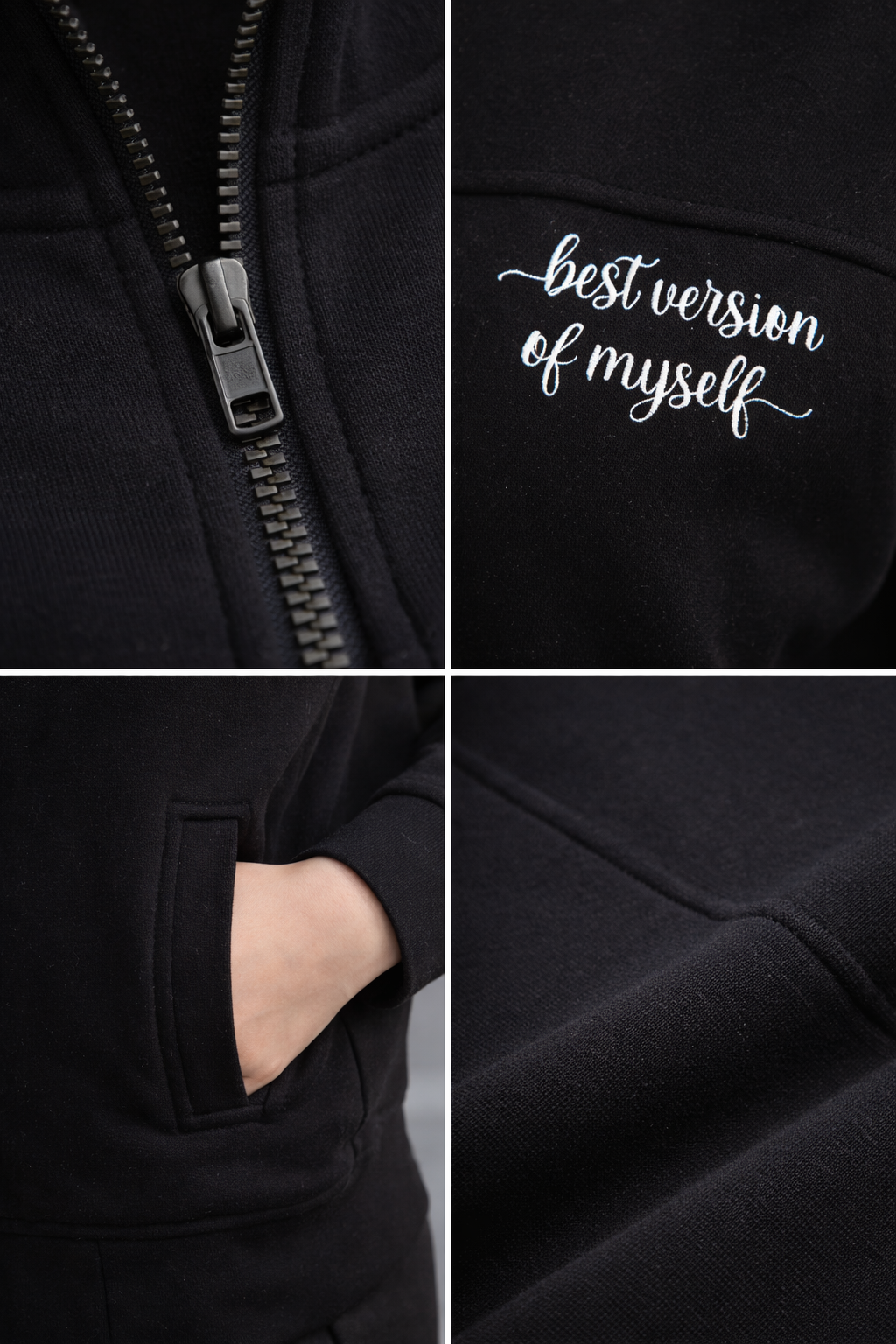Kadın Siyah Fermuarlı Sweat Ceket – Regular Fit Günlük Spor Eşofman Üstü