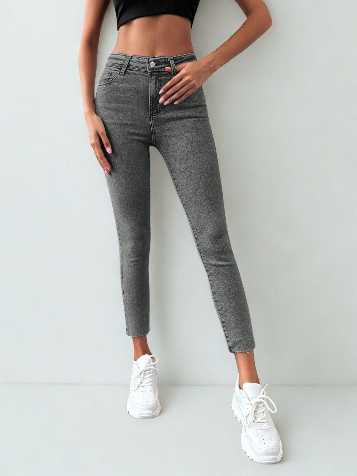 Kadın Skinny Fit Yüksek Bel Jeans Gri