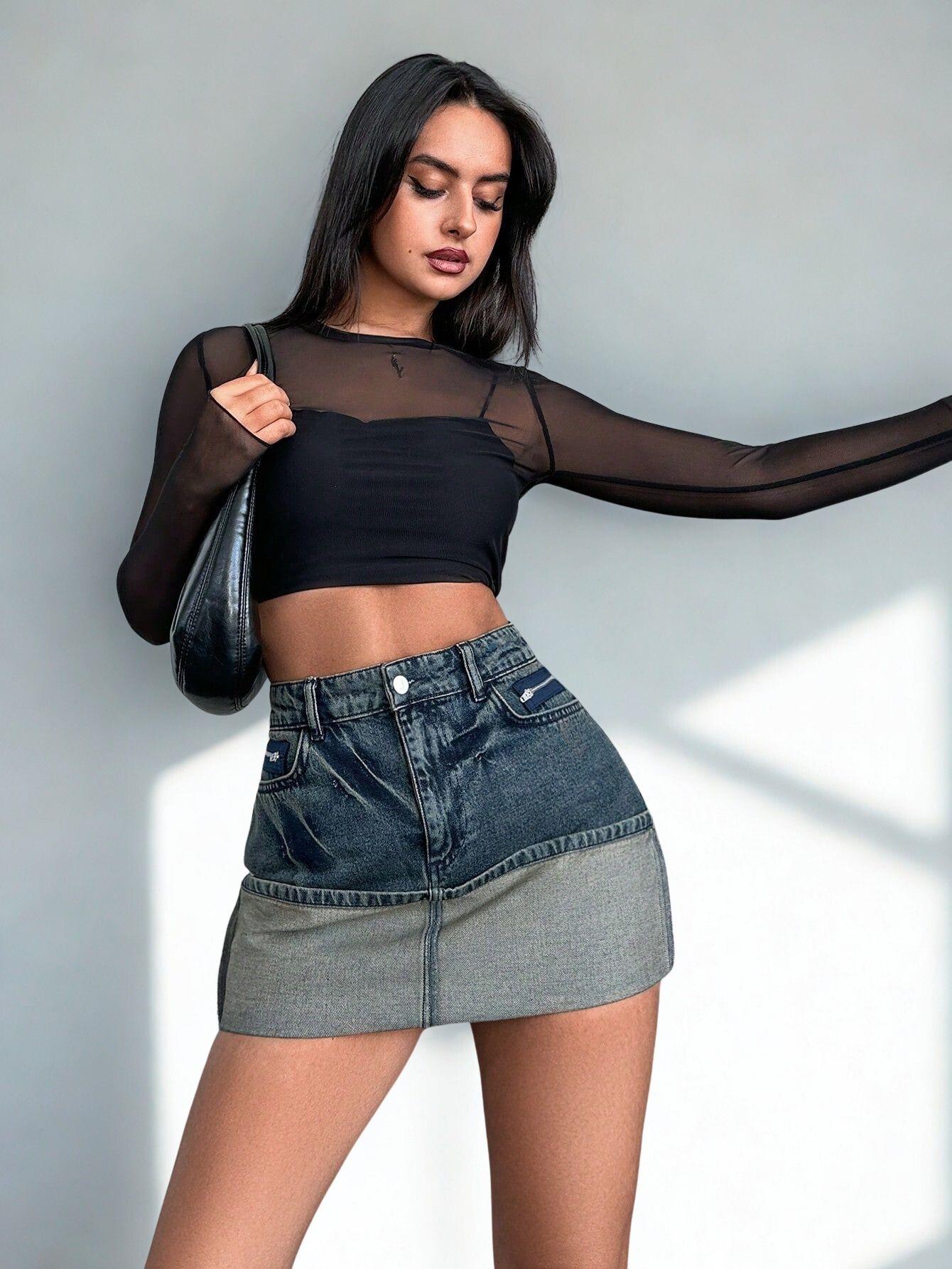 Kadın Slim Fit Cepli Mini Kot Etek Mavi
