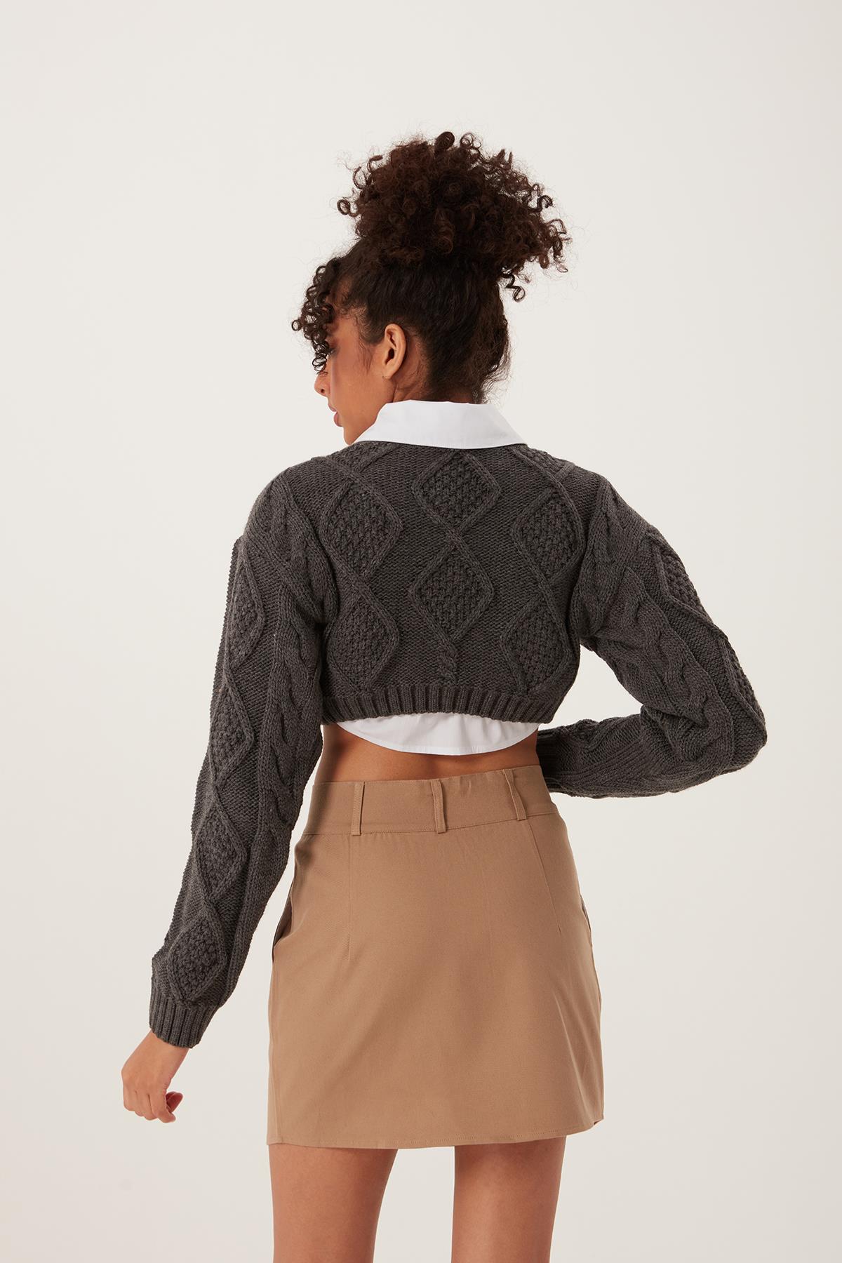 Kadın Triko Sweatshirt Antrasit