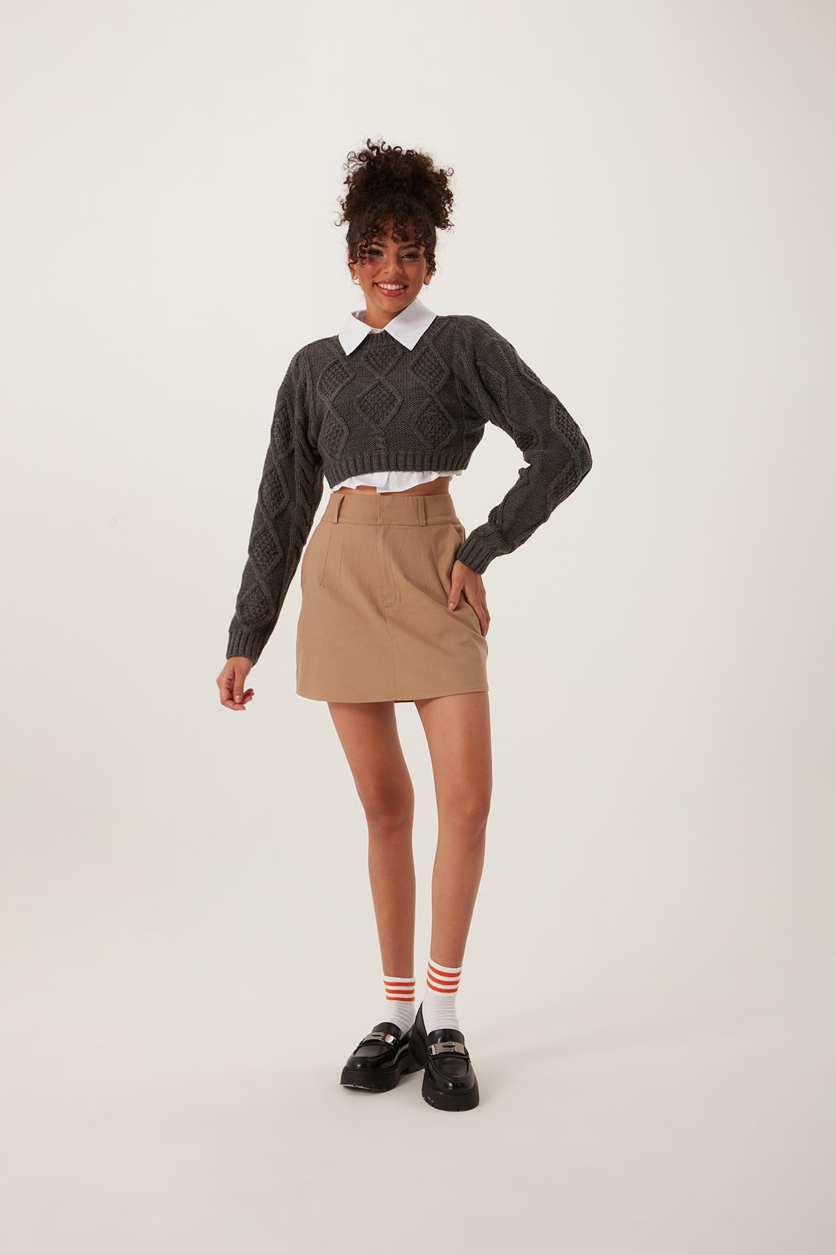 Kadın Triko Sweatshirt Antrasit