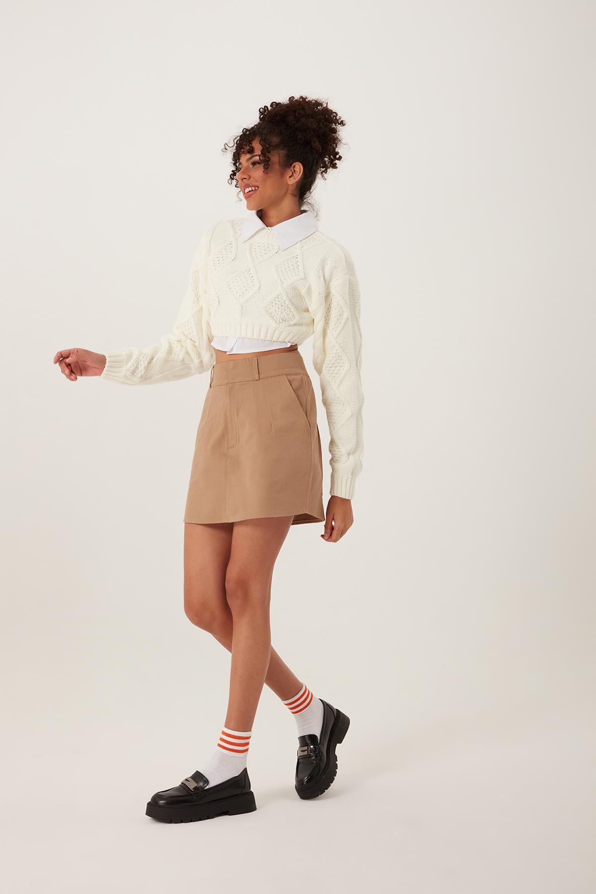 Kadın Triko Sweatshirt Krem