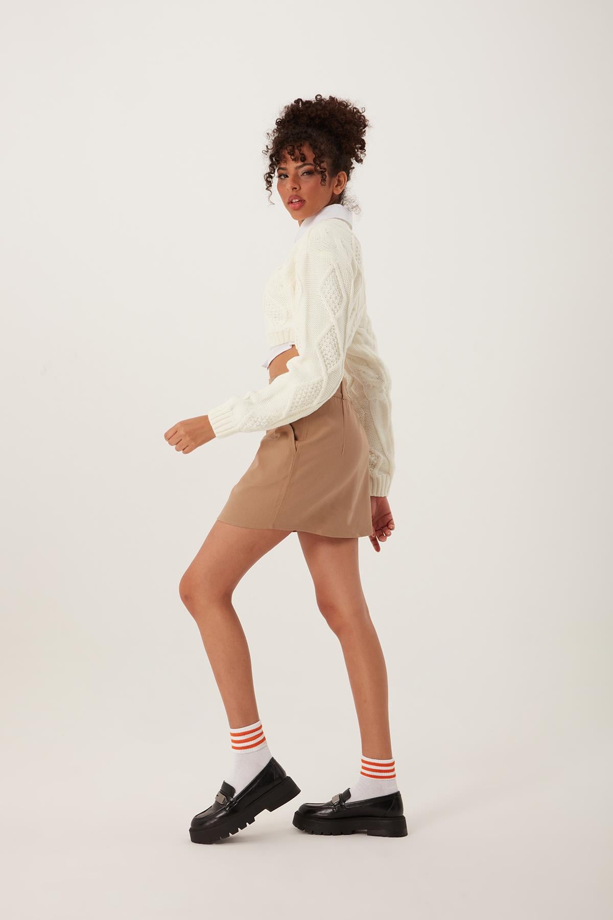 Kadın Triko Sweatshirt Krem