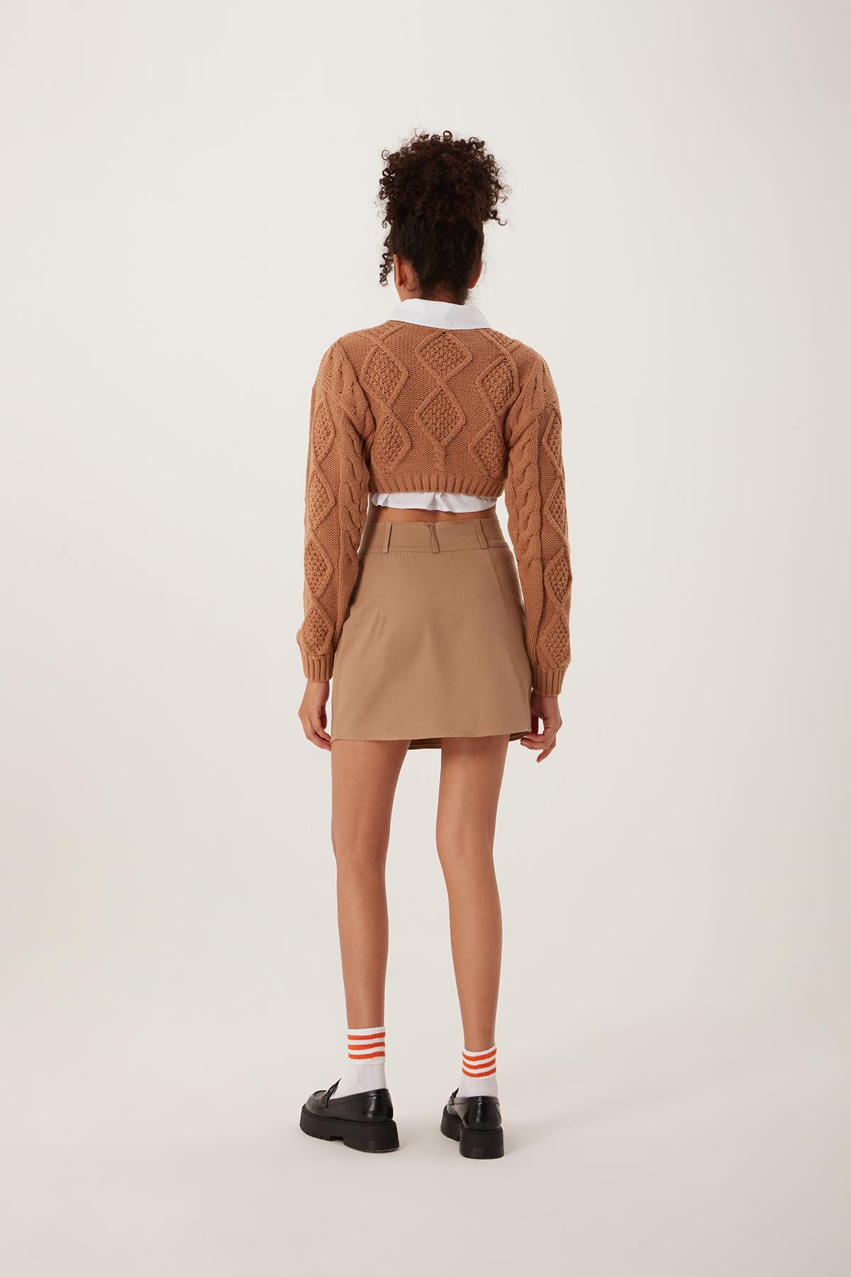 Kadın Triko Sweatshirt Taba