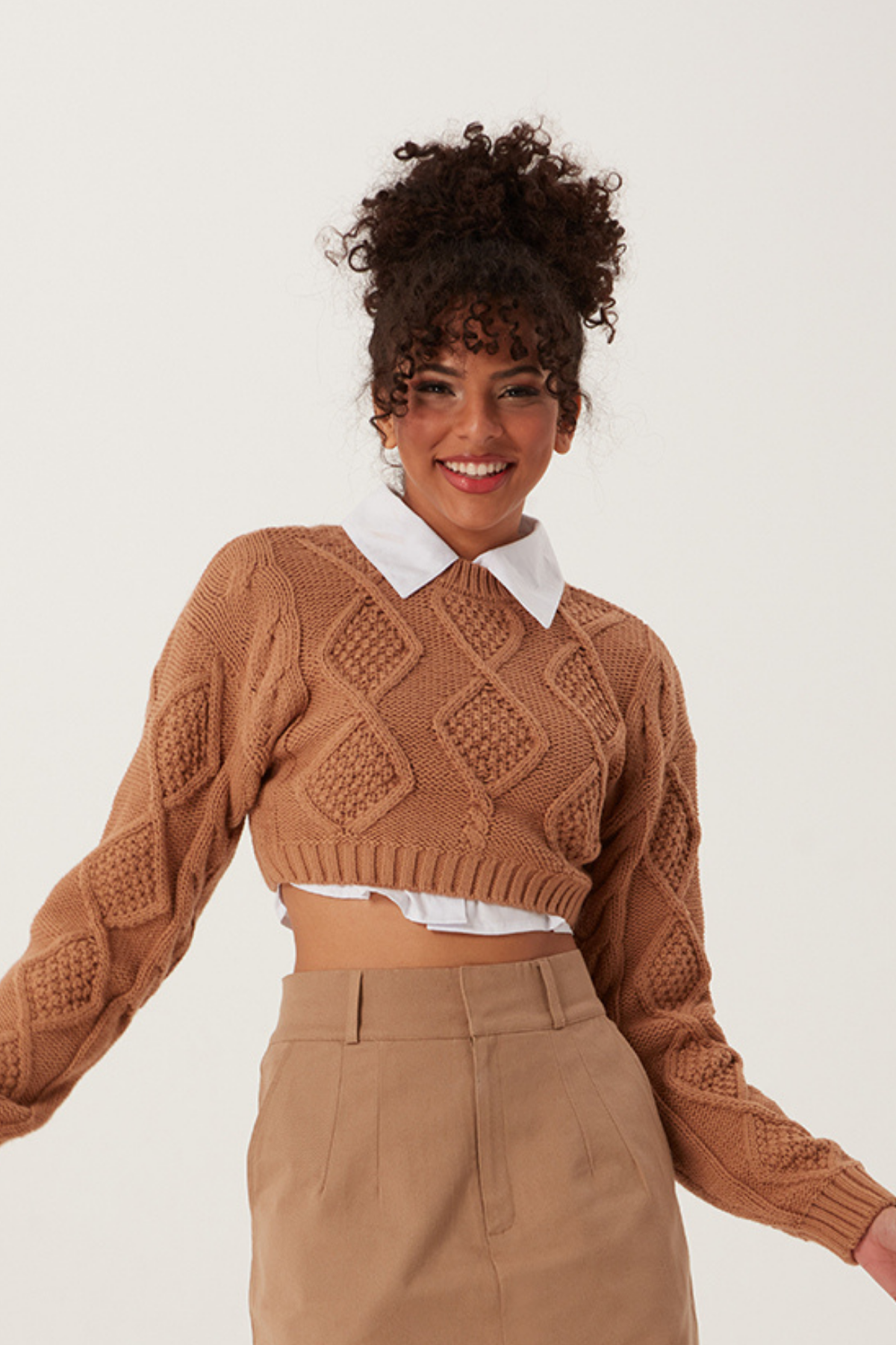 Kadın Triko Sweatshirt Taba