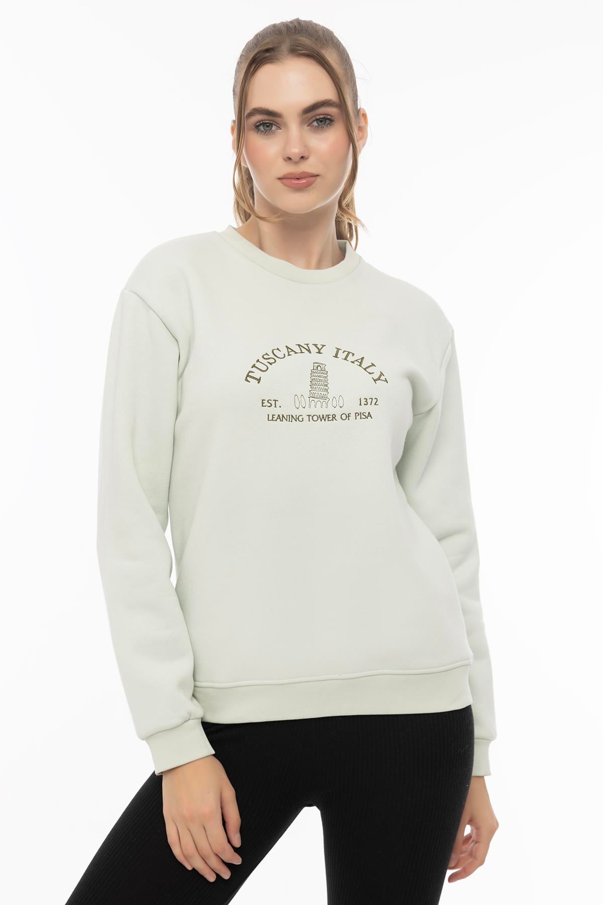 Kadın Tuscany İtaly Nakışlı Sweatshirt Mint