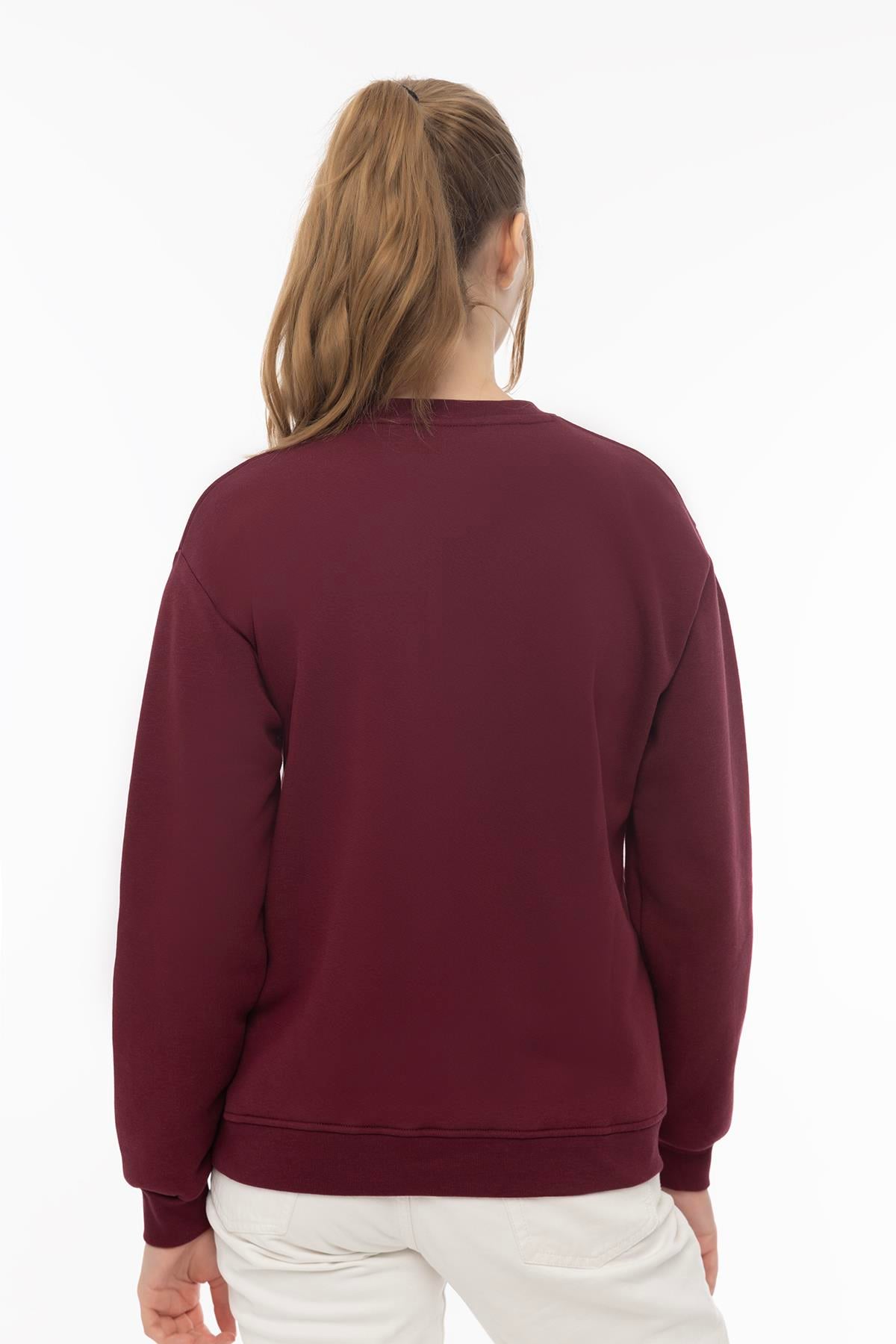 Kadın Tuscany İtaly Nakışlı Sweatshirt Bordo